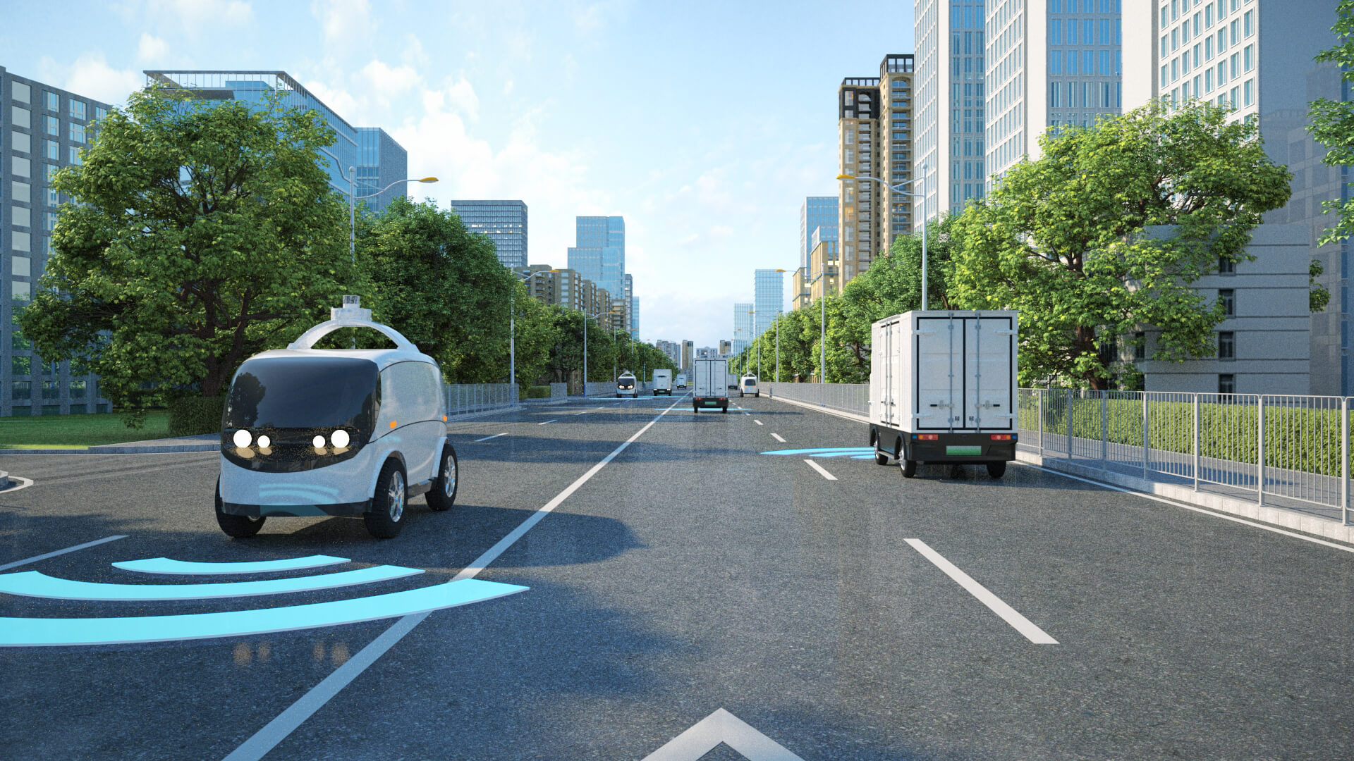 Autonomous Delivery Vehicle Smart City Road 3D Model