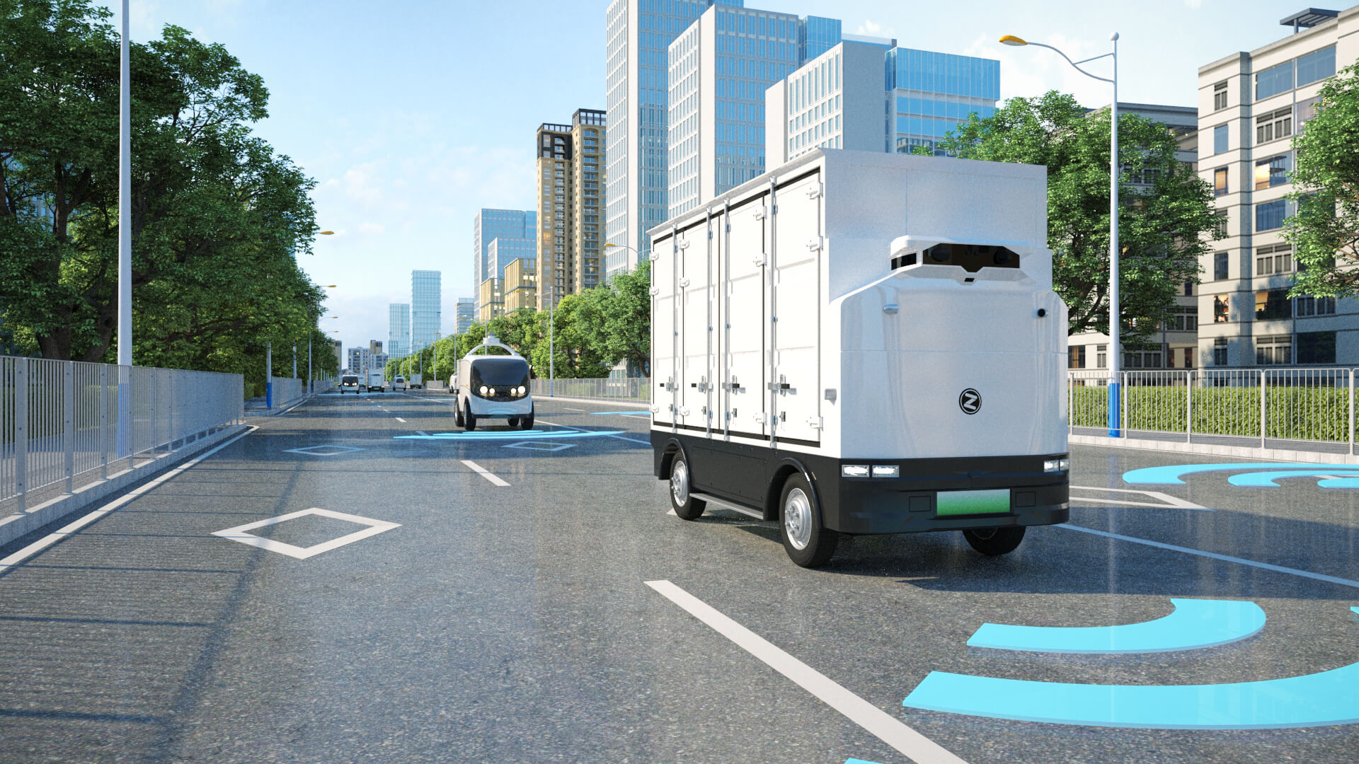 Autonomous Delivery Vehicle Smart City Road 3D Model