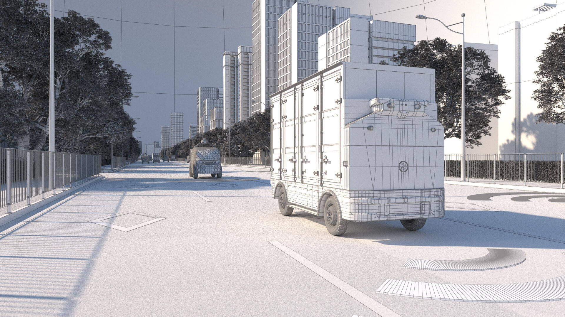 Autonomous Delivery Vehicle Smart City Road 3D Model