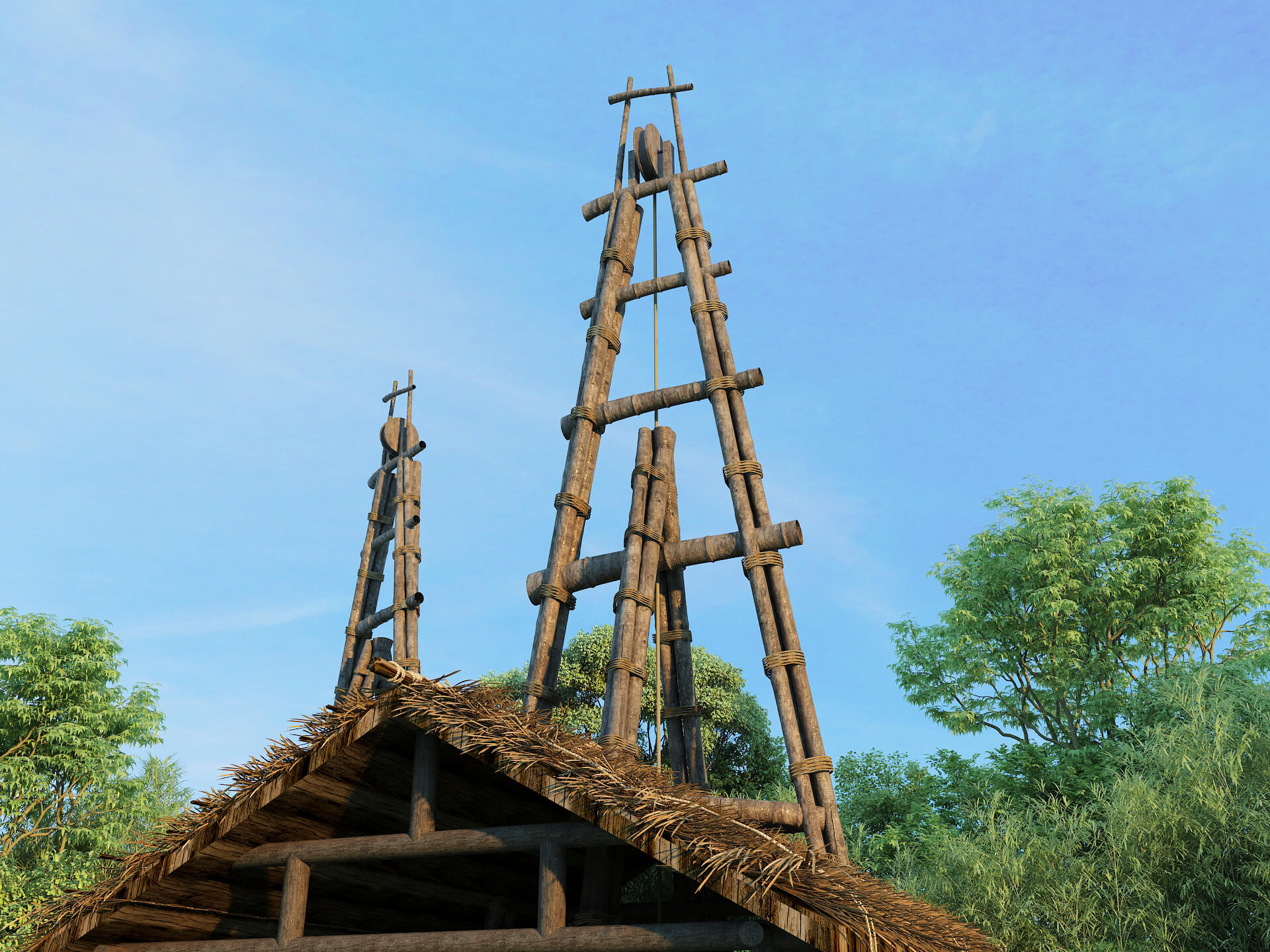 Ancient Chinese Salt Well Traditional Bamboo Drilling Rig 3D Model