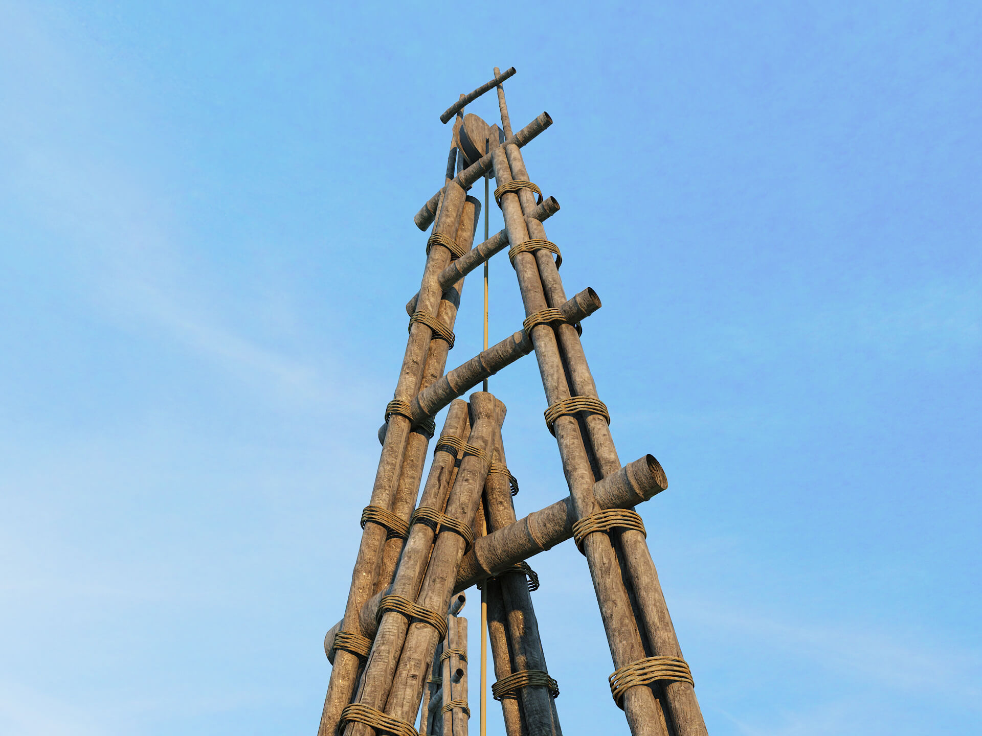 Ancient Chinese Salt Well Traditional Bamboo Drilling Rig 3D Model