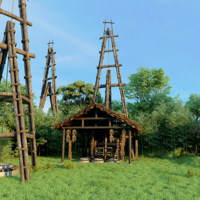 Ancient Chinese Salt Well Traditional Bamboo Drilling Rig 3D Model