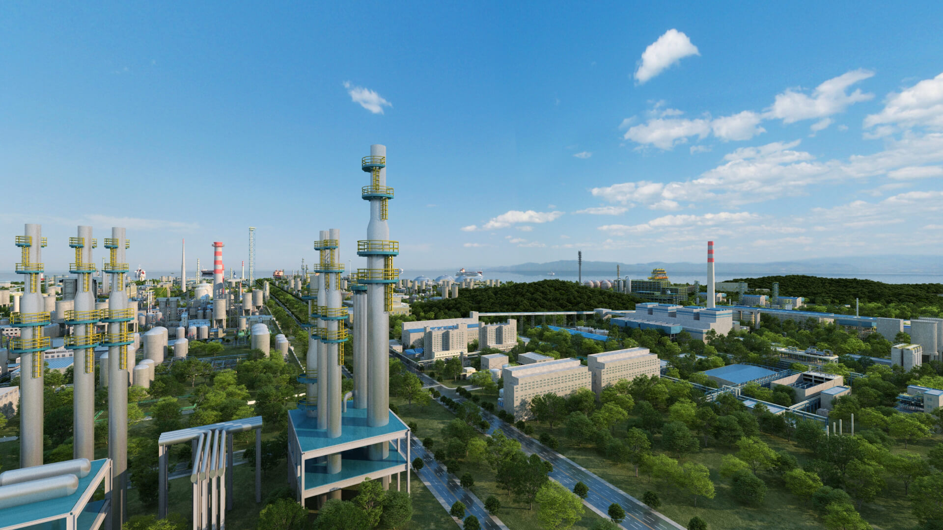 Coastal Petrochemical Refinery Industrial Plant 3D Model