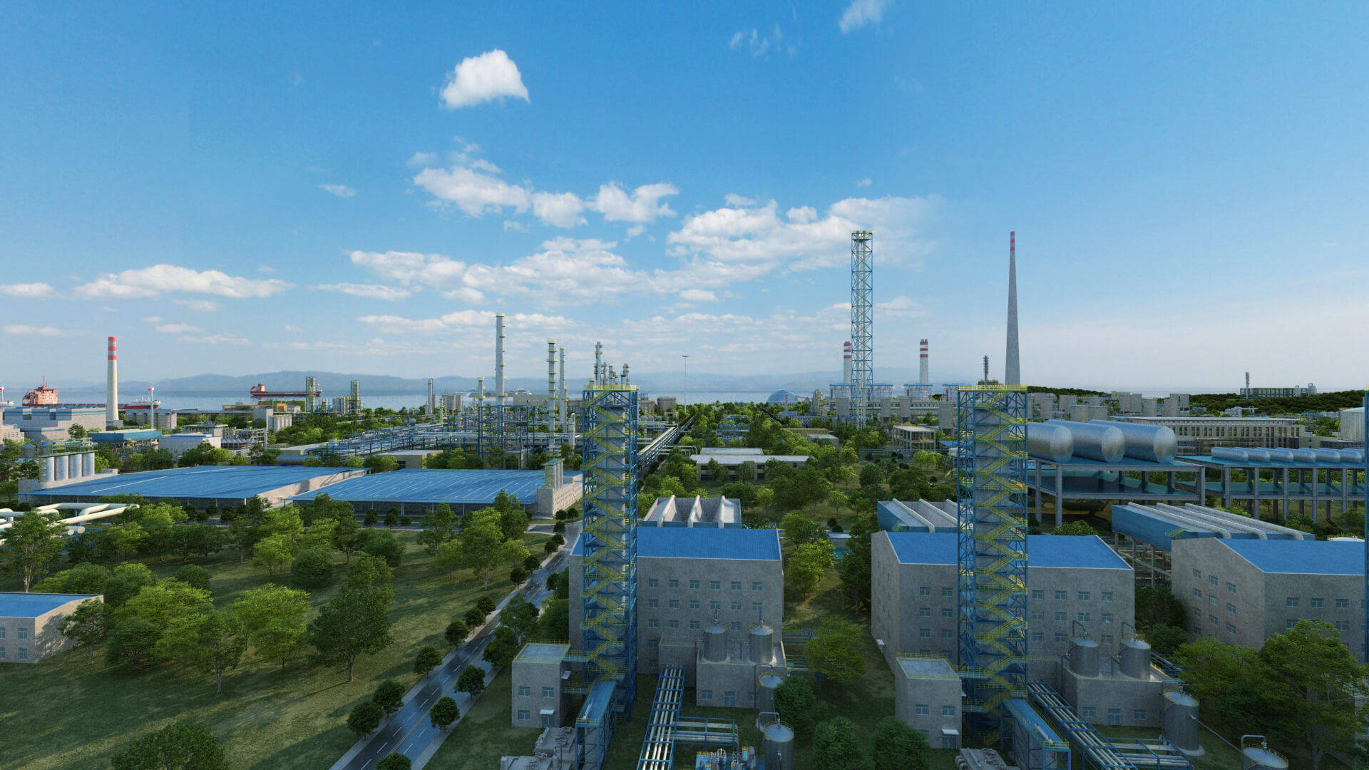 Coastal Petrochemical Refinery Industrial Plant 3D Model
