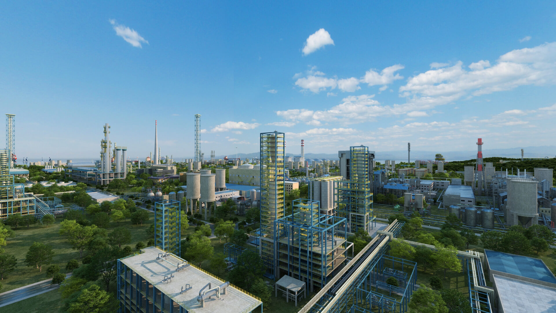Coastal Petrochemical Refinery Industrial Plant 3D Model