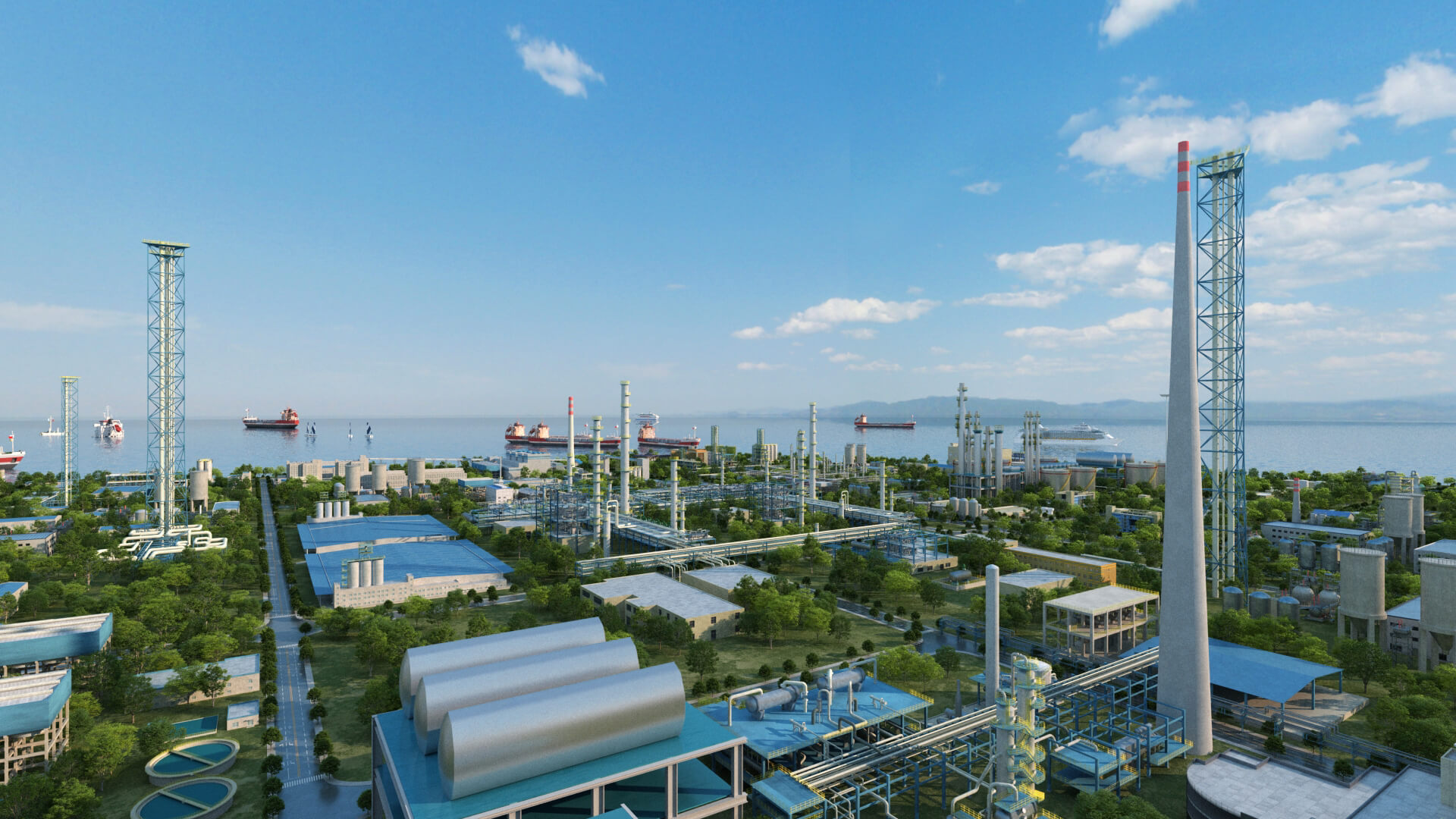 Coastal Petrochemical Refinery Industrial Plant 3D Model