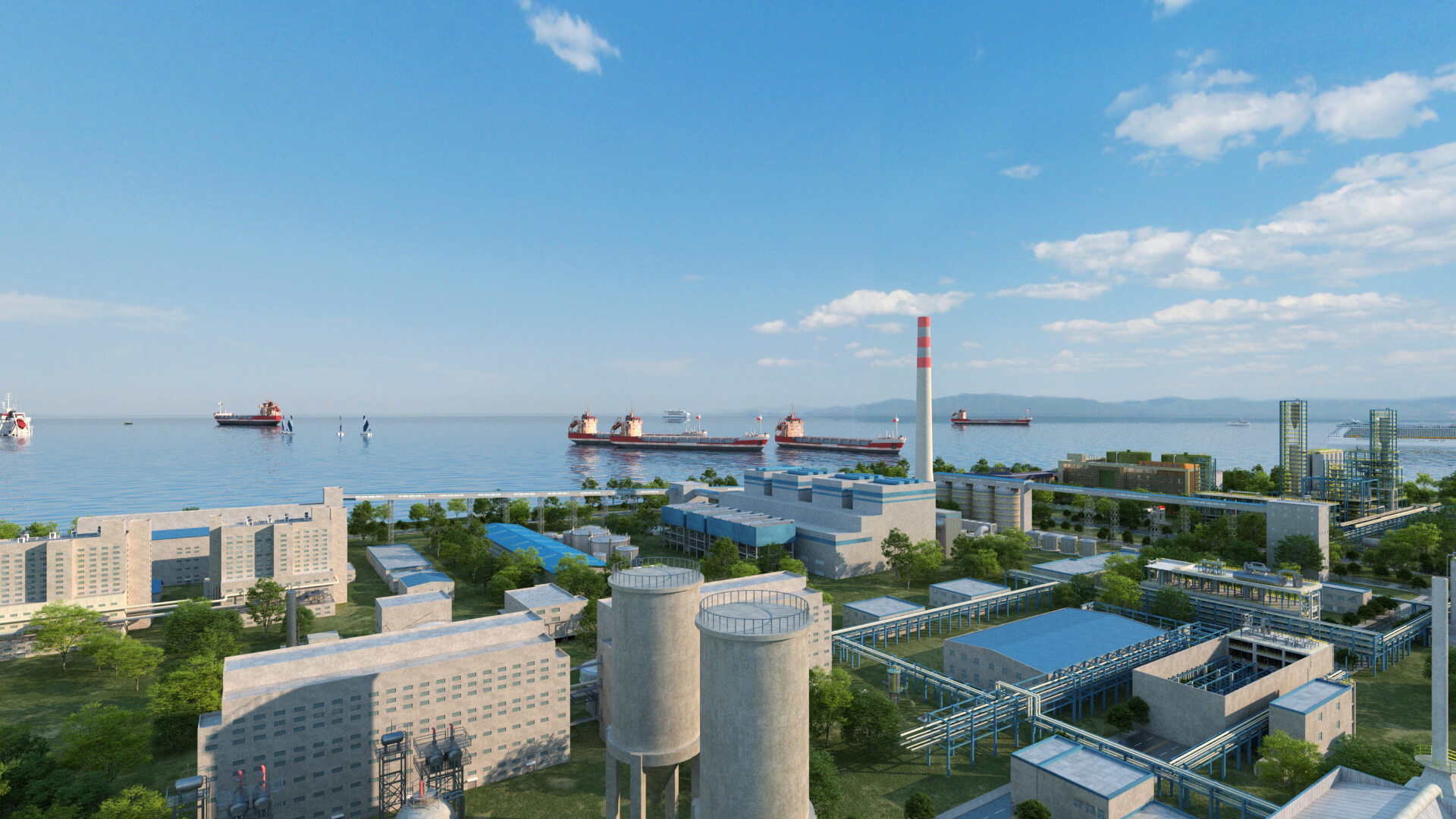 Coastal Petrochemical Refinery Industrial Plant 3D Model