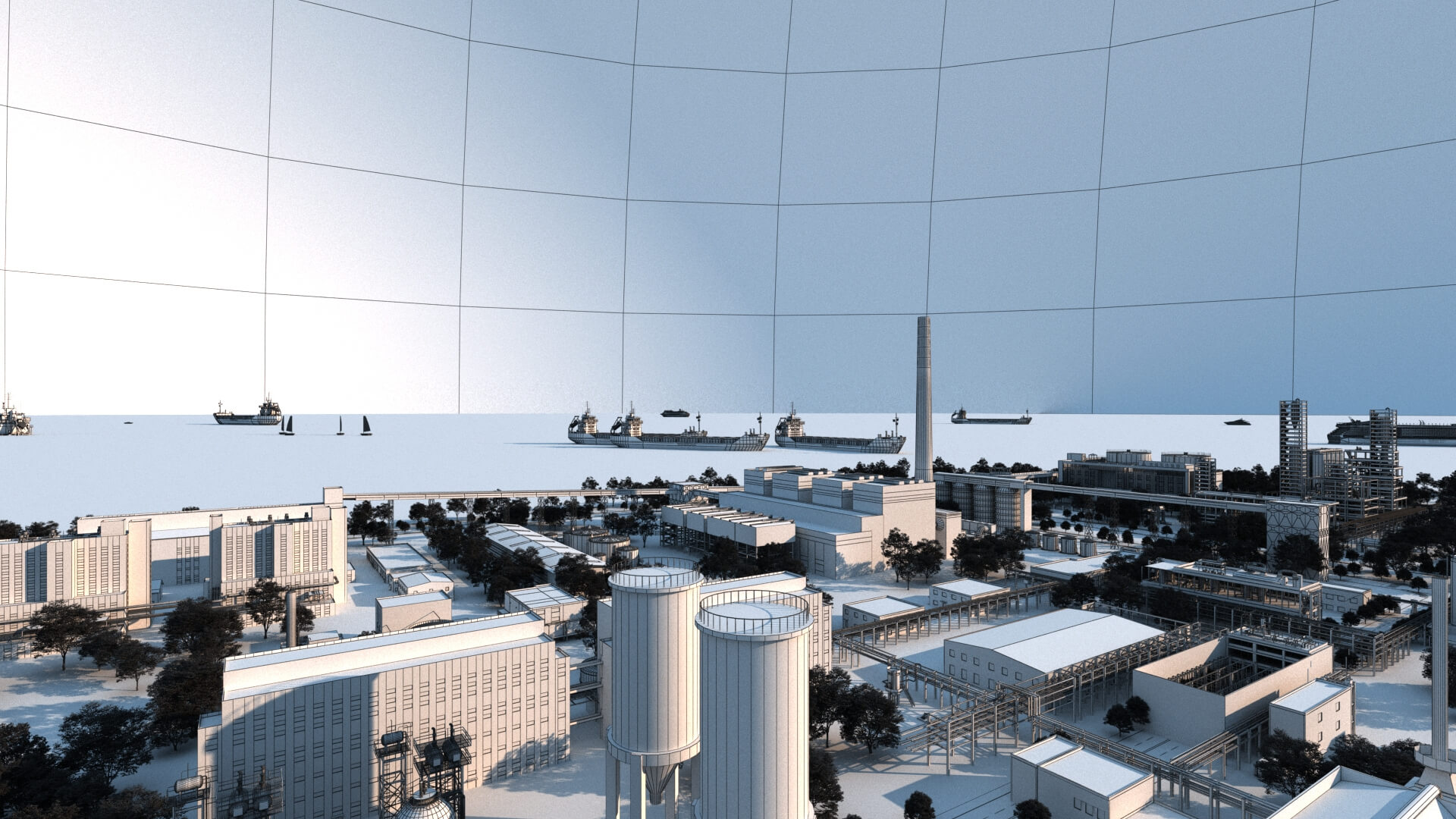 Coastal Petrochemical Refinery Industrial Plant 3D Model