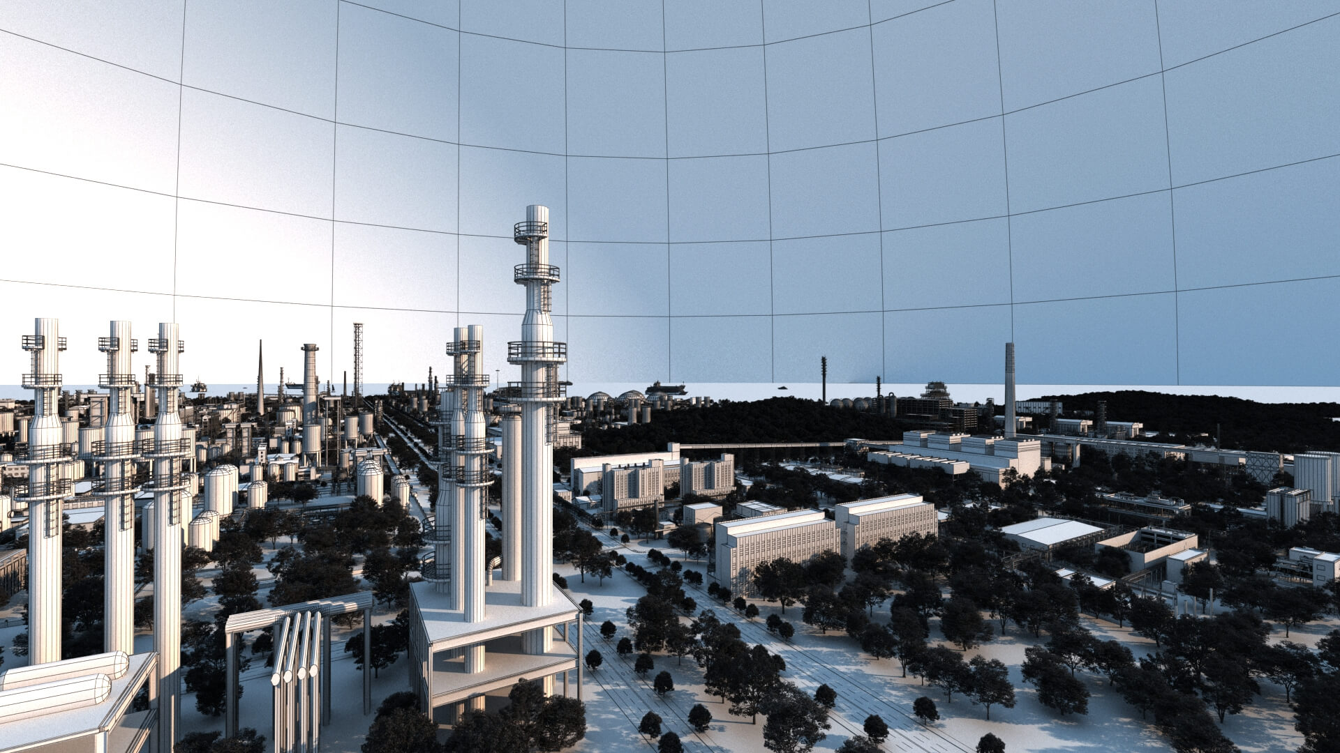 Coastal Petrochemical Refinery Industrial Plant 3D Model