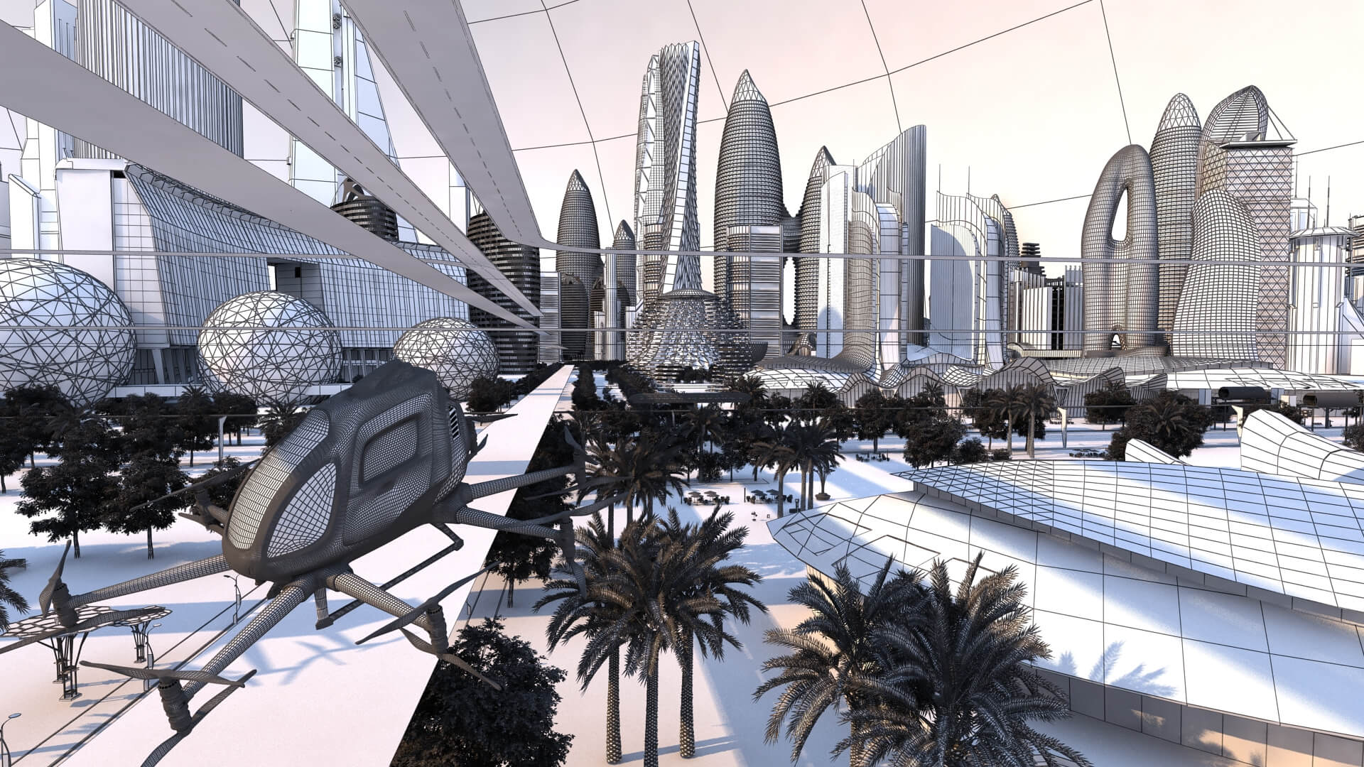 Futuristic City Drone Future Urban Transportation Future City 3D Model
