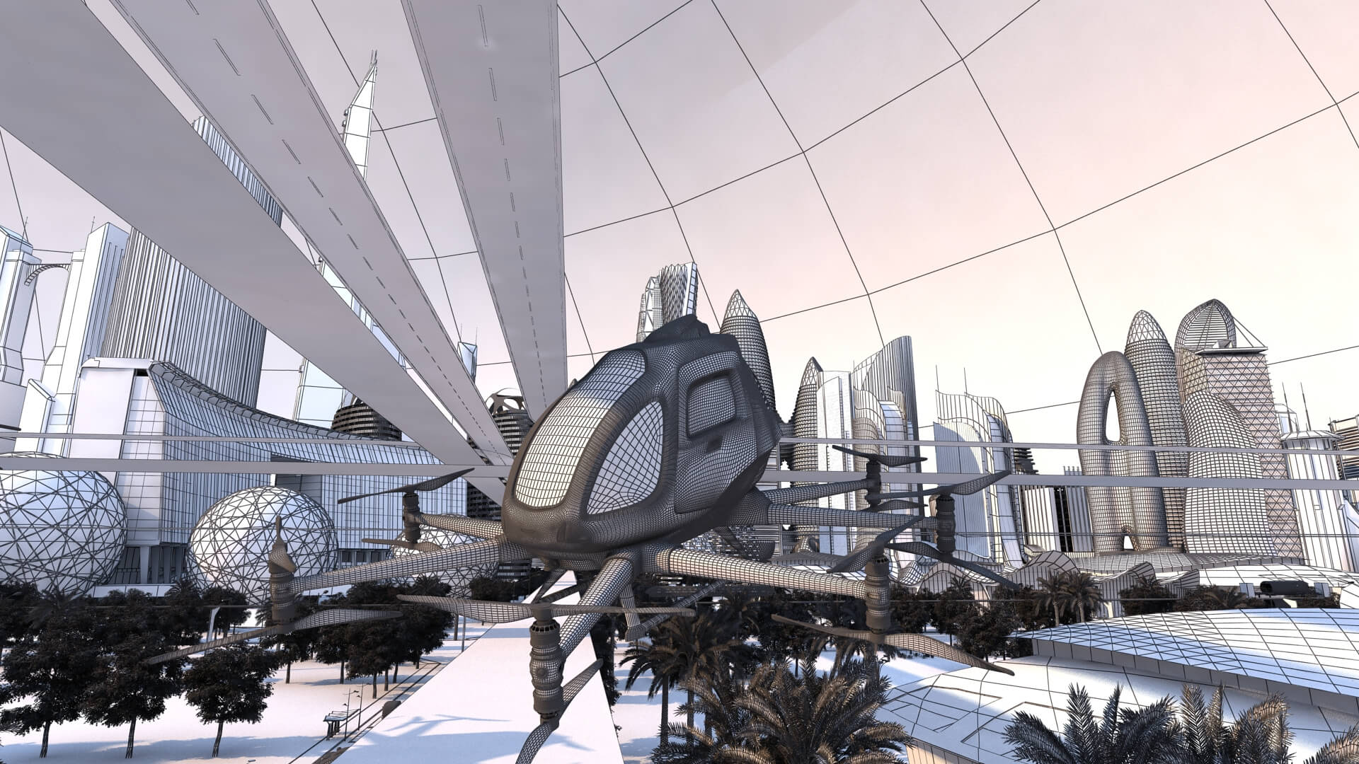 Futuristic City Drone Future Urban Transportation Future City 3D Model