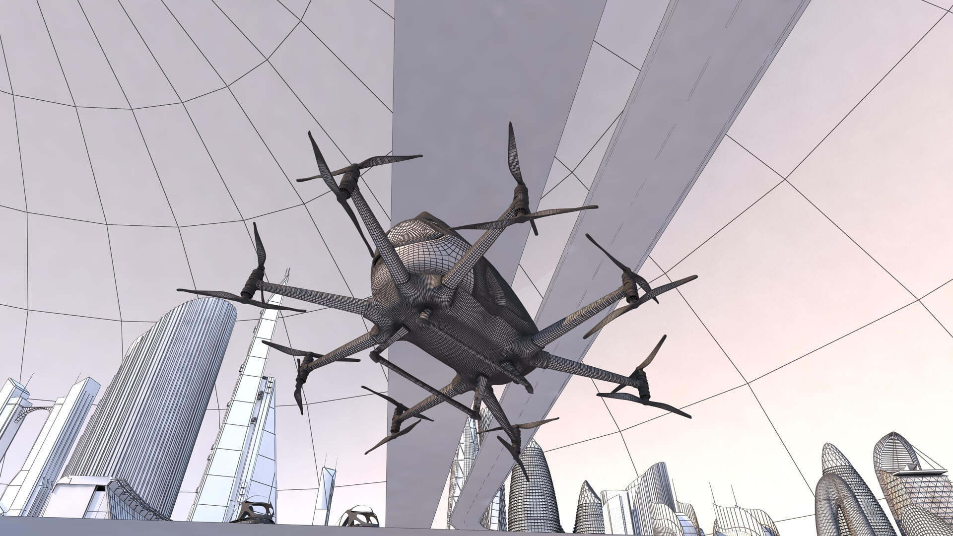 Futuristic City Drone Future Urban Transportation Future City 3D Model