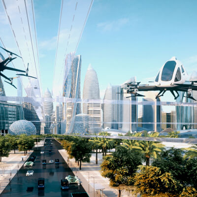Futuristic City Drone Future Urban Transportation Future City