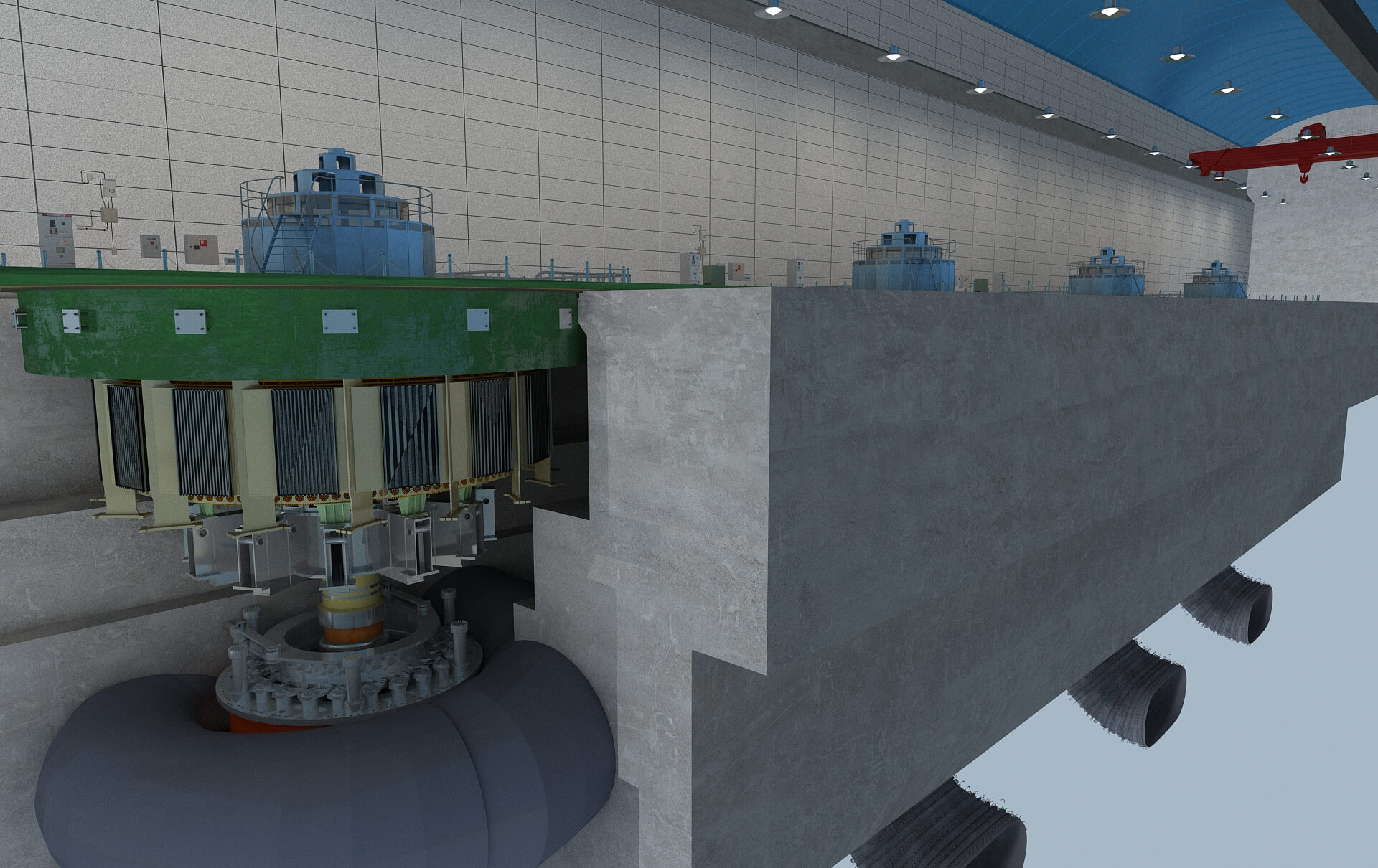 Hydropower Station Turbine Hall Vertical Hydroelectric 3D Model