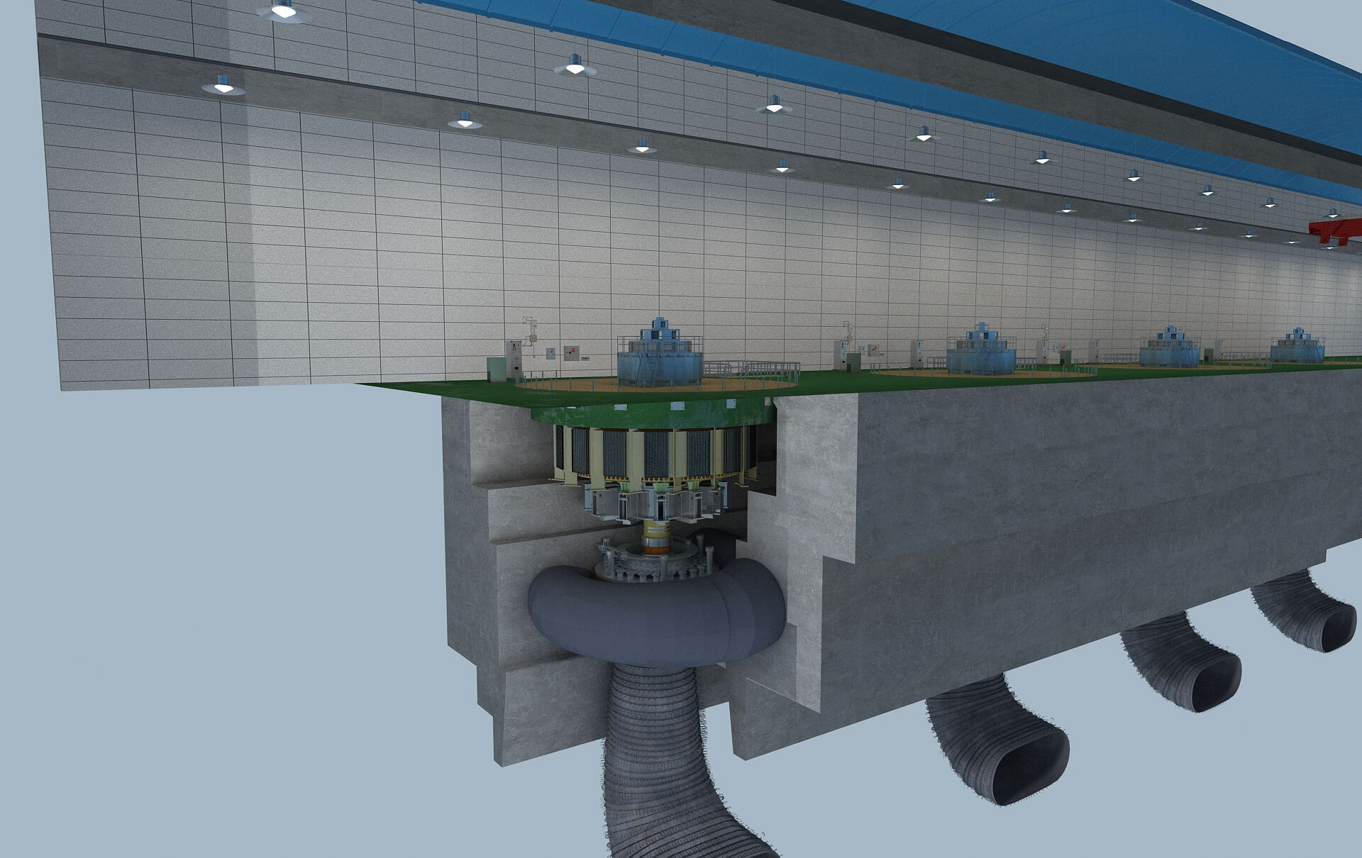 Hydropower Station Turbine Hall Vertical Hydroelectric 3D Model