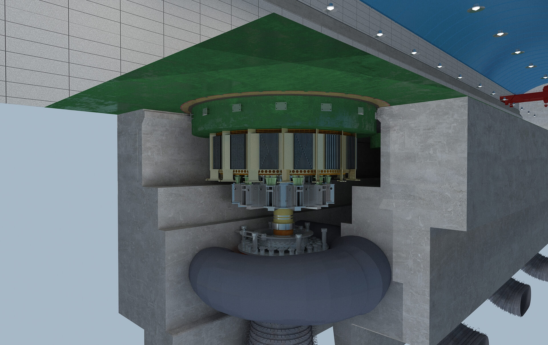 Hydropower Station Turbine Hall Vertical Hydroelectric 3D Model