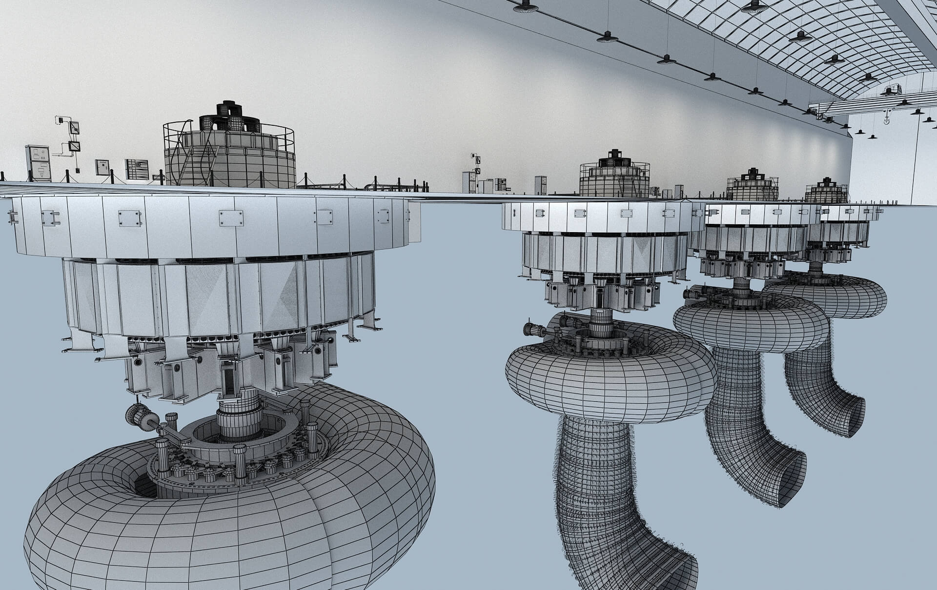 Hydropower Station Turbine Hall Vertical Hydroelectric 3D Model