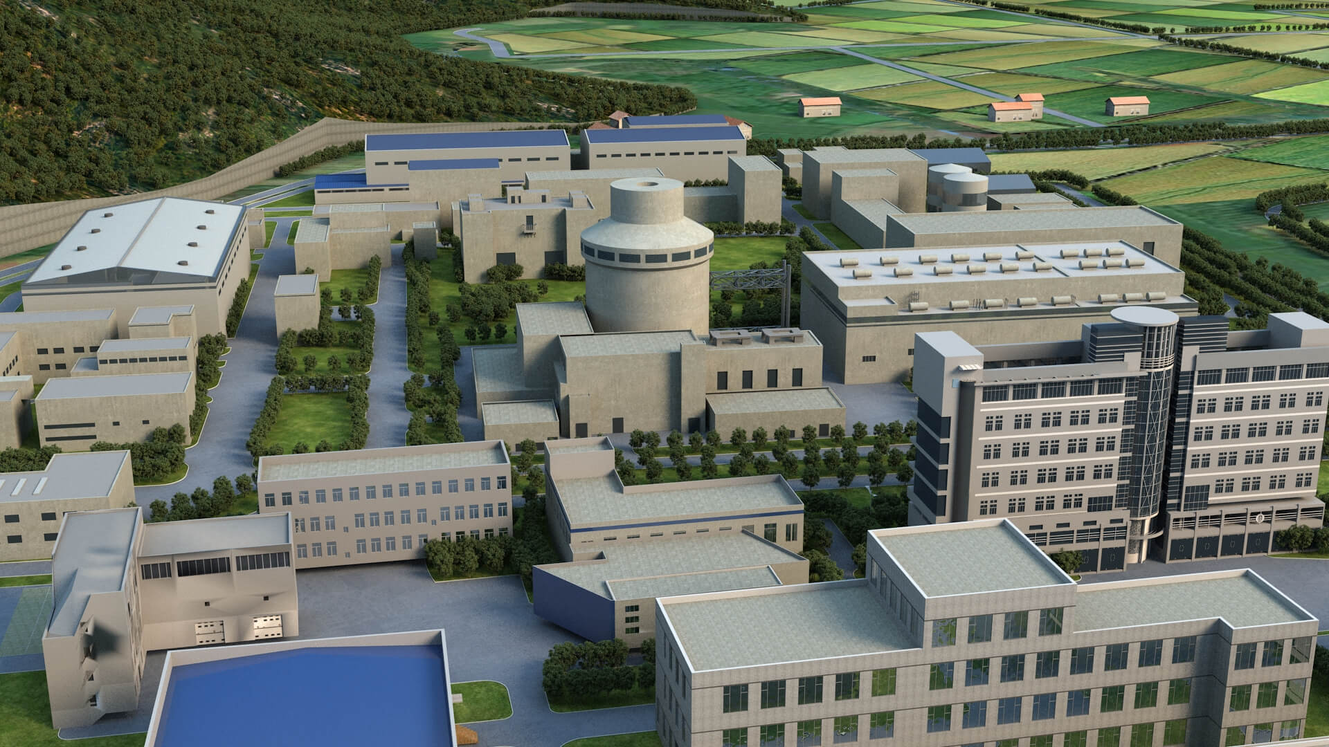 Land-Based Nuclear Power Plant Onshore Nuclear Facility Comp 3D Model