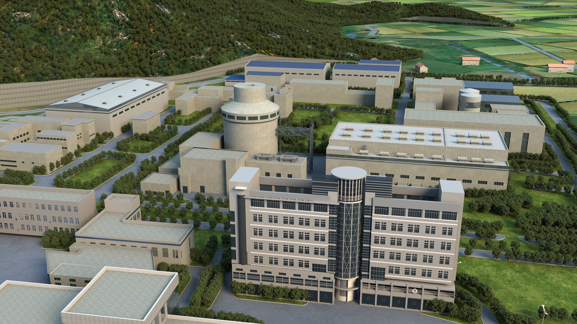 Land-Based Nuclear Power Plant Onshore Nuclear Facility Comp 3D Model