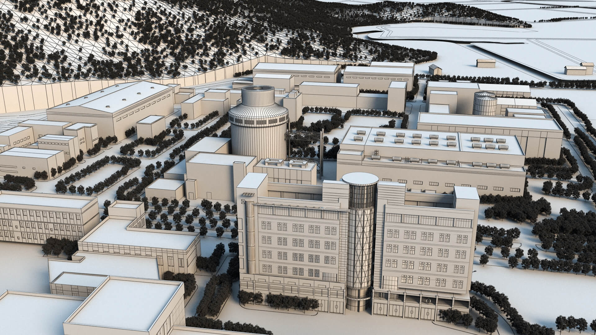 Land-Based Nuclear Power Plant Onshore Nuclear Facility Comp 3D Model