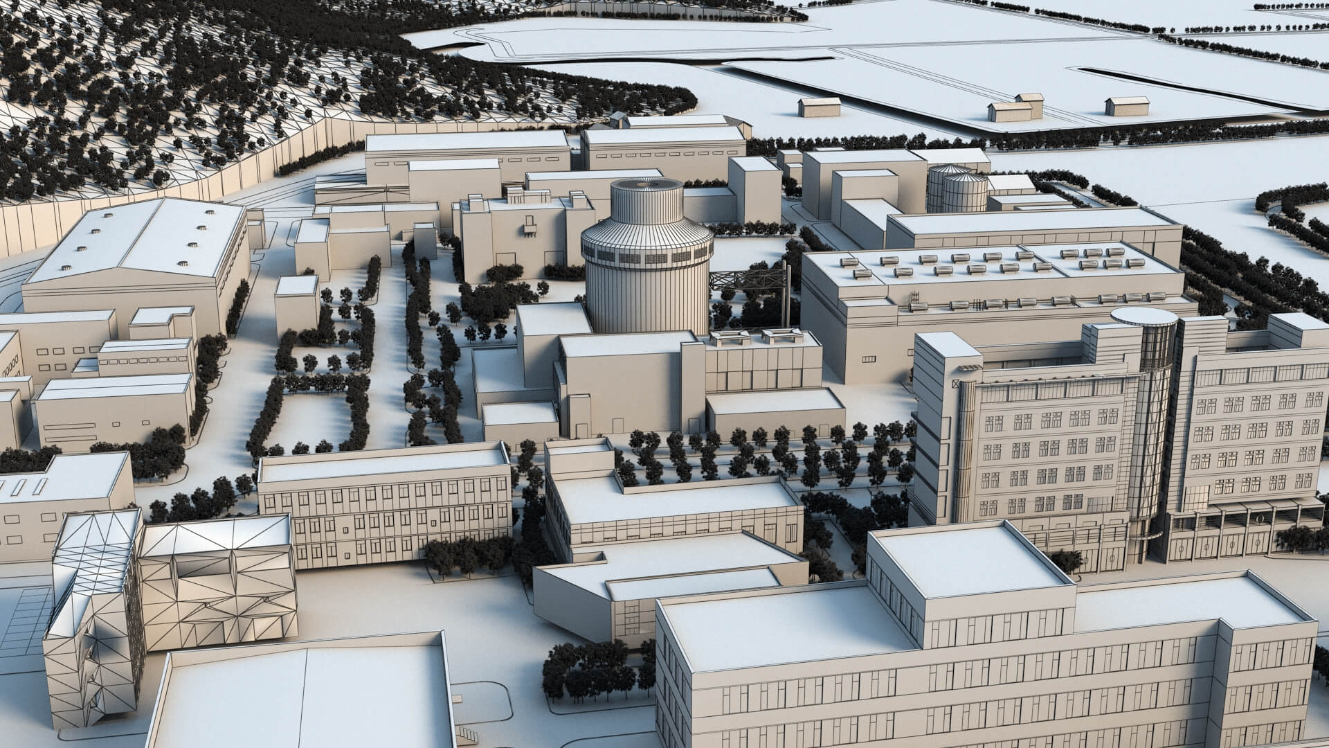 Land-Based Nuclear Power Plant Onshore Nuclear Facility Comp 3D Model