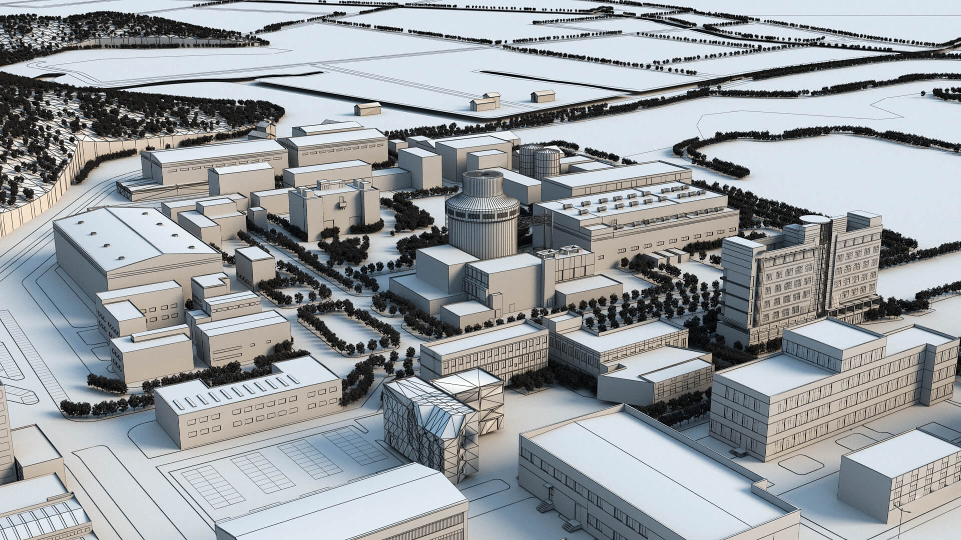 Land-Based Nuclear Power Plant Onshore Nuclear Facility Comp 3D Model