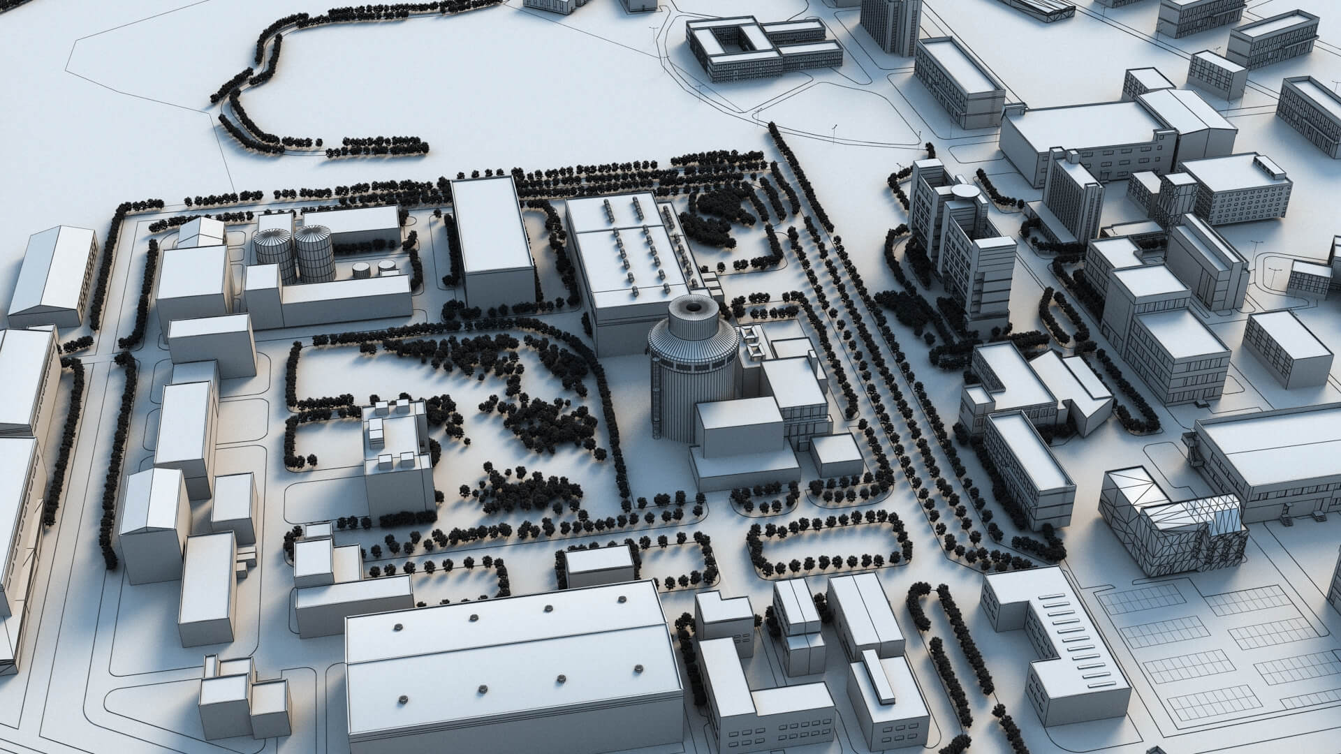 Land-Based Nuclear Power Plant Onshore Nuclear Facility Comp 3D Model