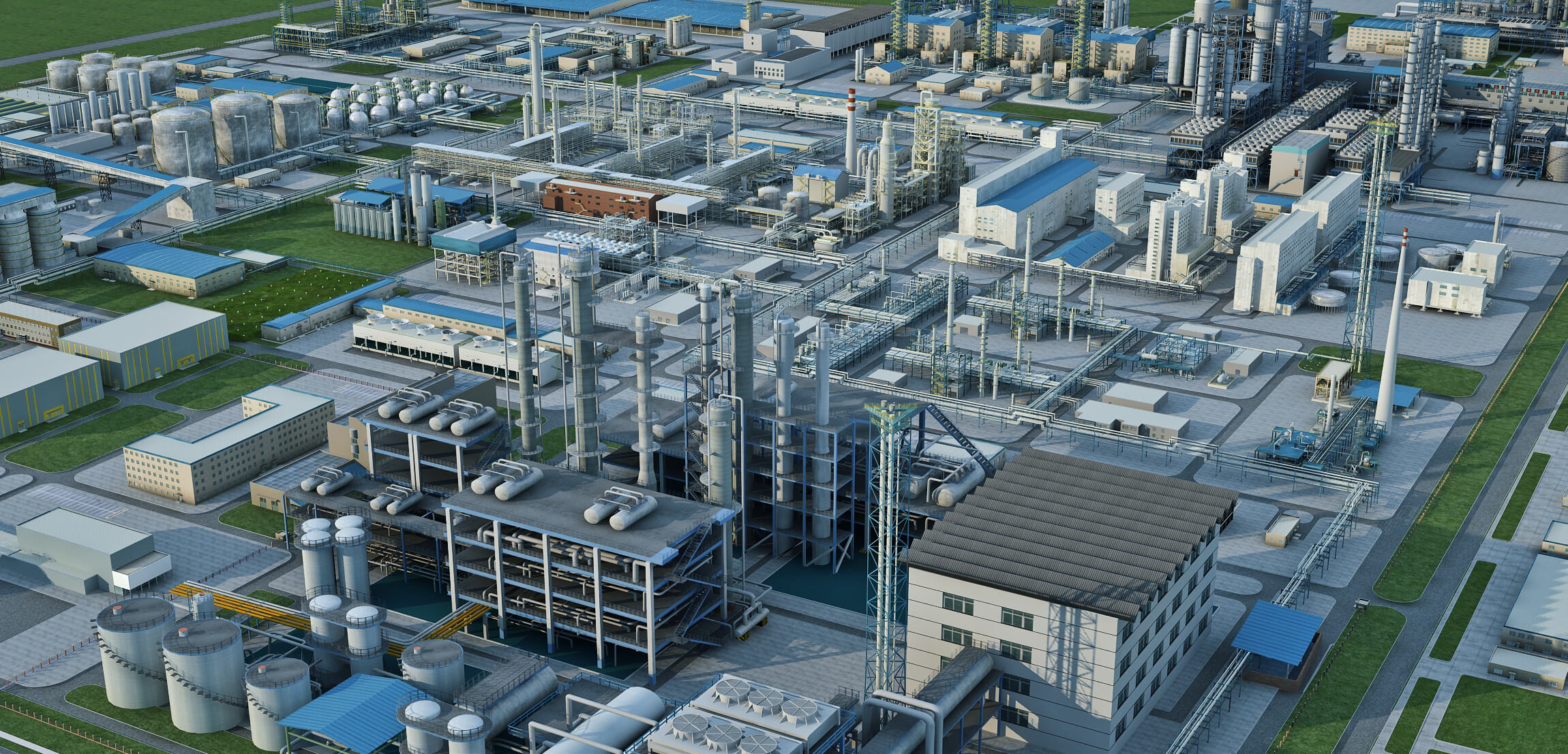 Large Petrochemical Plant Refinery Factory Industrial Scene 3D Model
