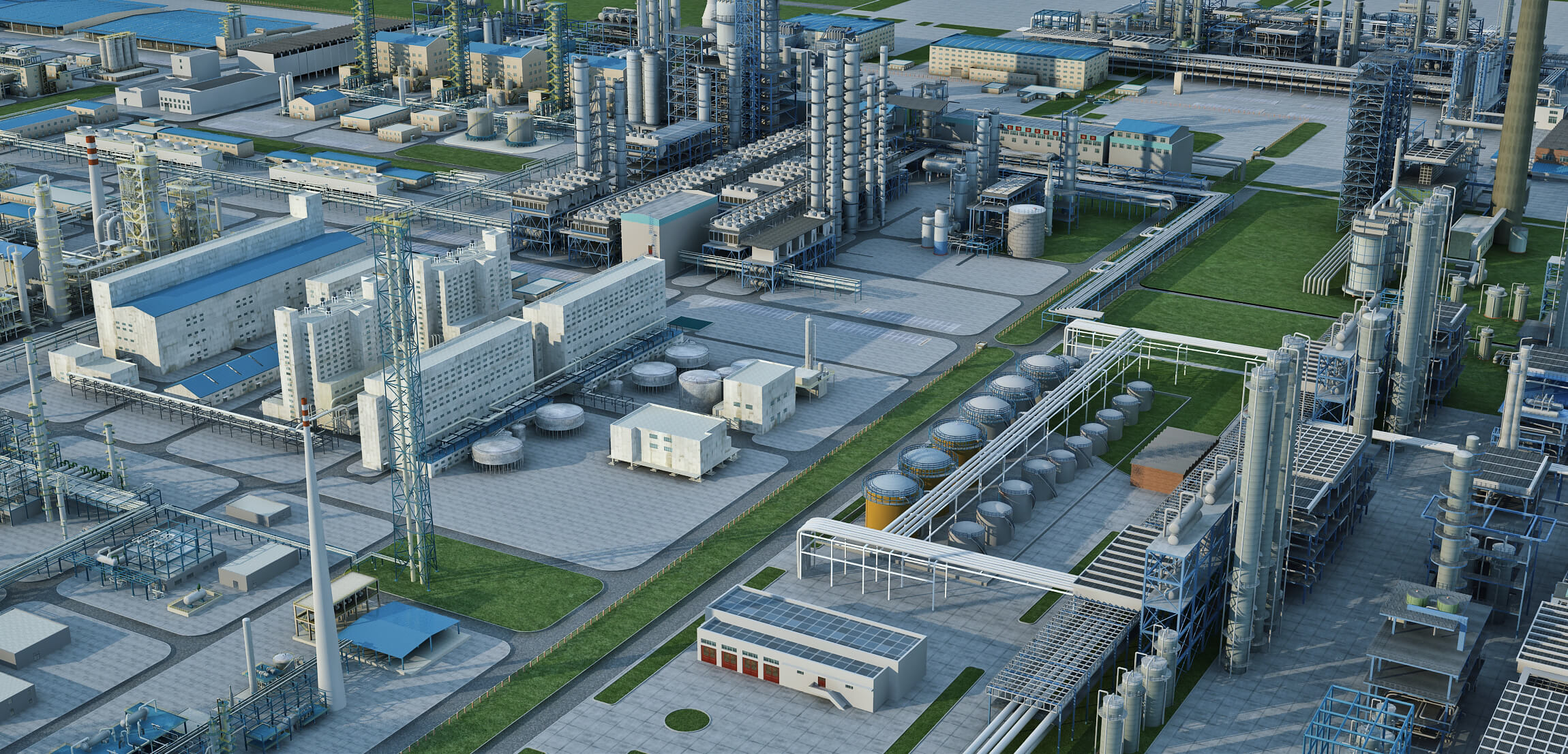 Large Petrochemical Plant Refinery Factory Industrial Scene 3D Model