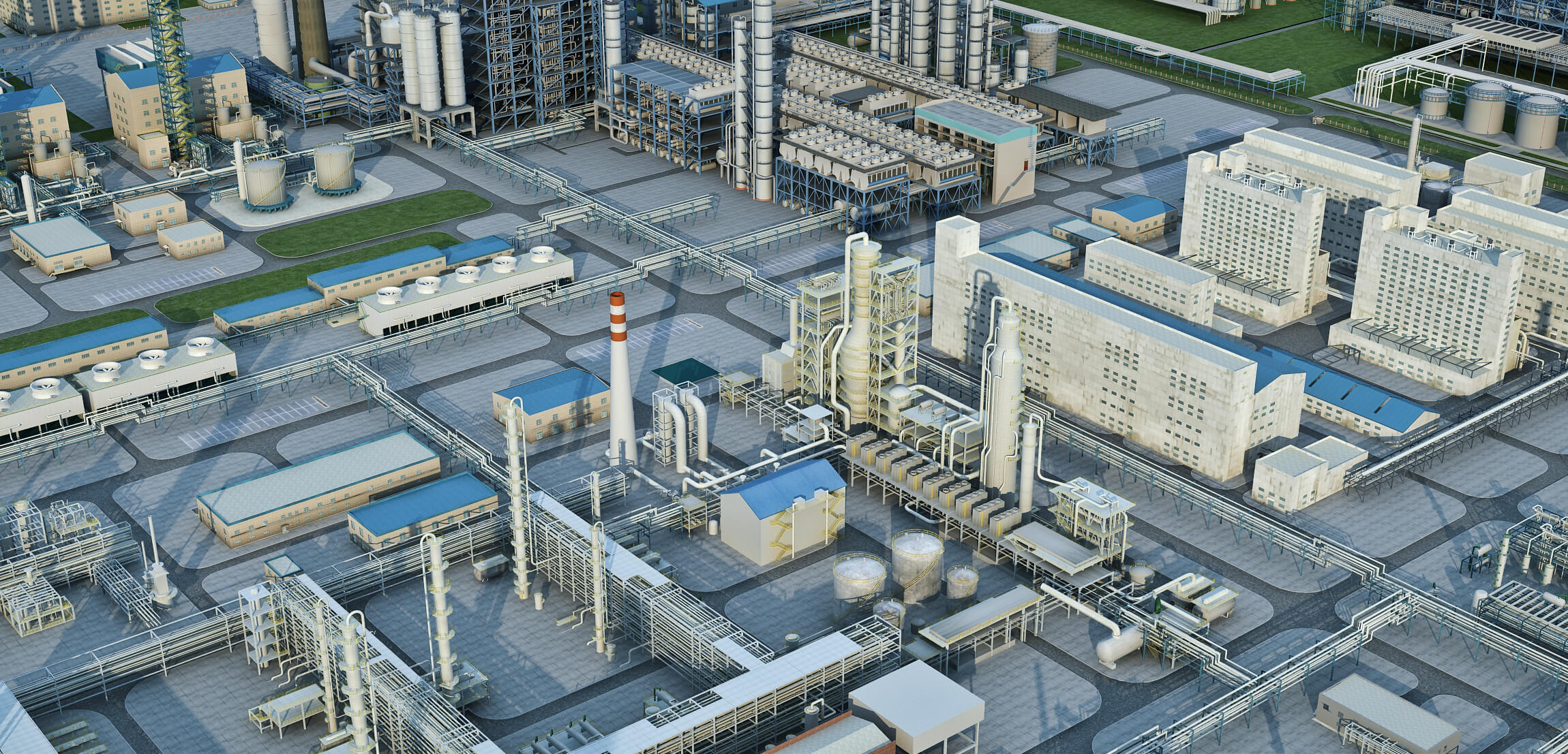 Large Petrochemical Plant Refinery Factory Industrial Scene 3D Model