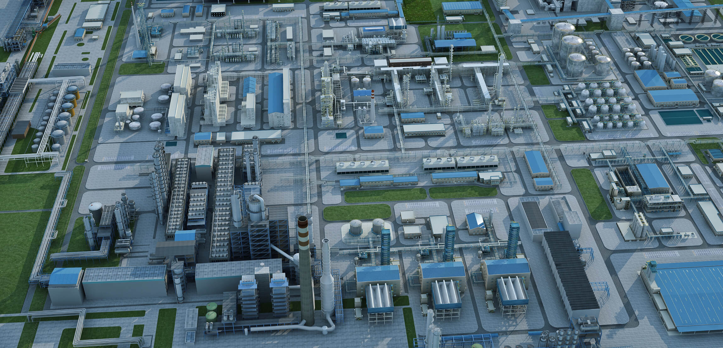 Large Petrochemical Plant Refinery Factory Industrial Scene 3D Model