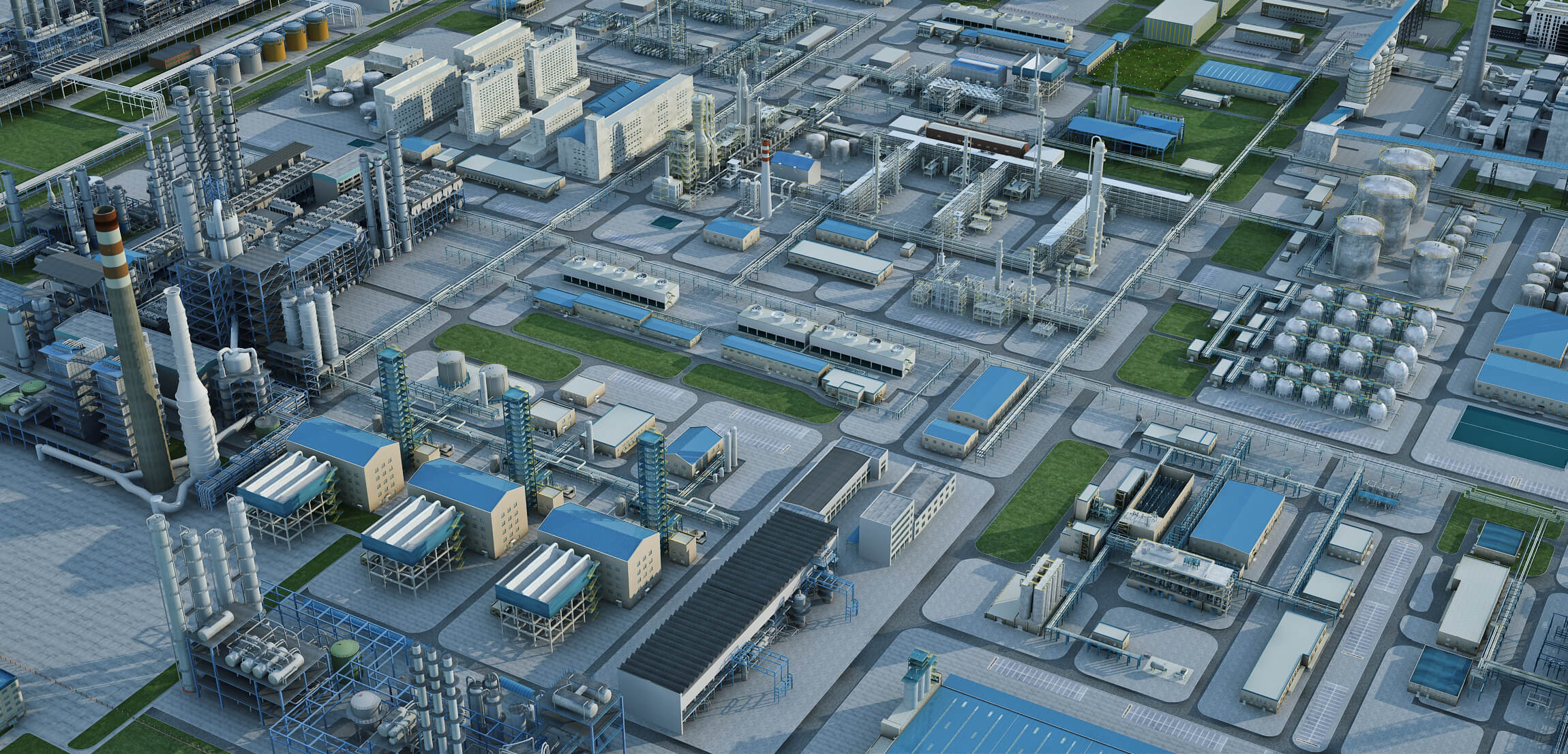 Large Petrochemical Plant Refinery Factory Industrial Scene 3D Model