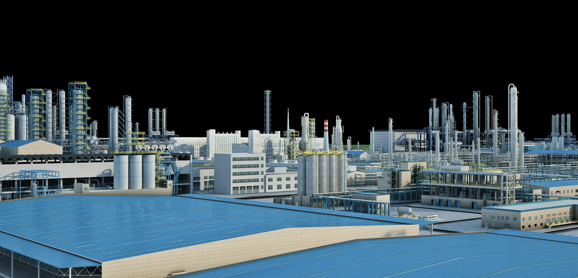 Large Petrochemical Plant Refinery Factory Industrial Scene 3D Model
