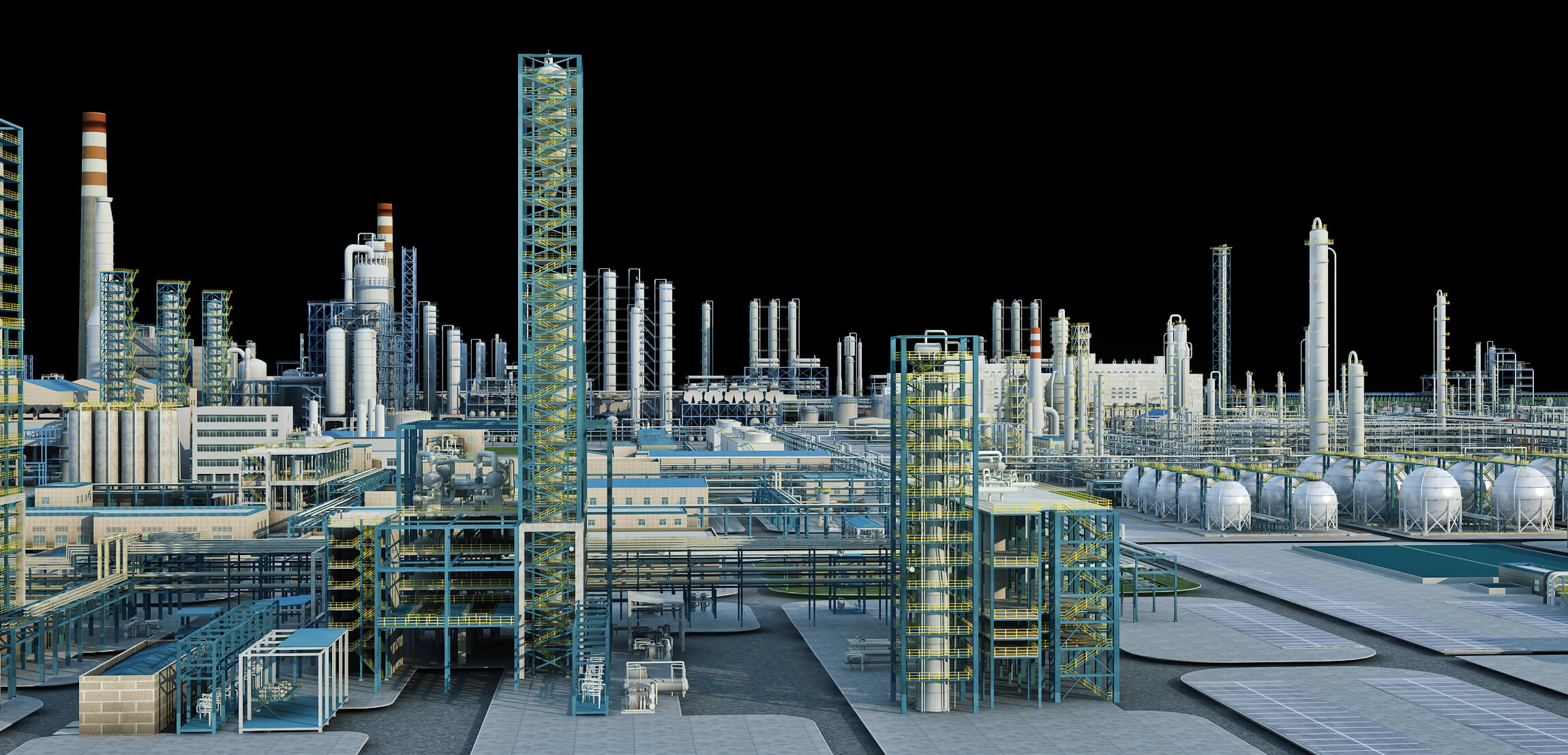 Large Petrochemical Plant Refinery Factory Industrial Scene 3D Model