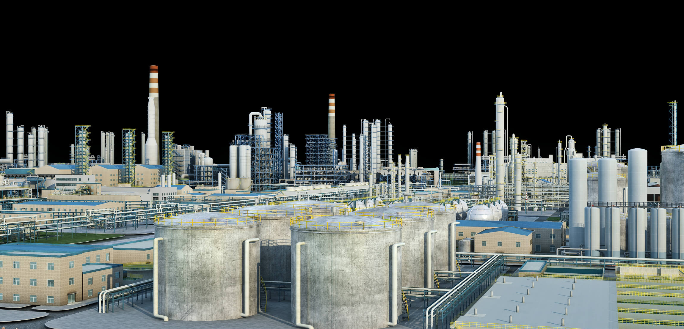 Large Petrochemical Plant Refinery Factory Industrial Scene 3D Model