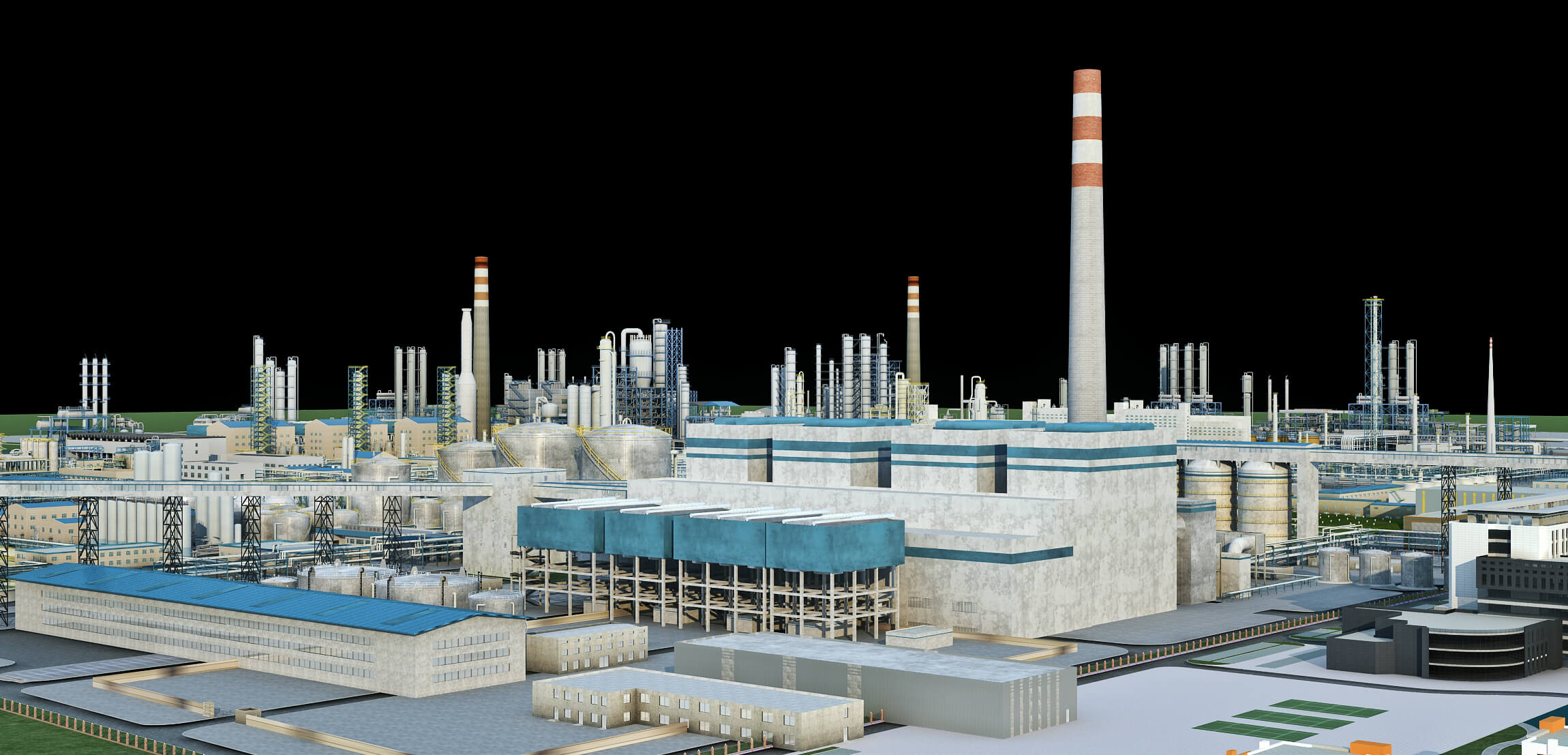 Large Petrochemical Plant Refinery Factory Industrial Scene 3D Model