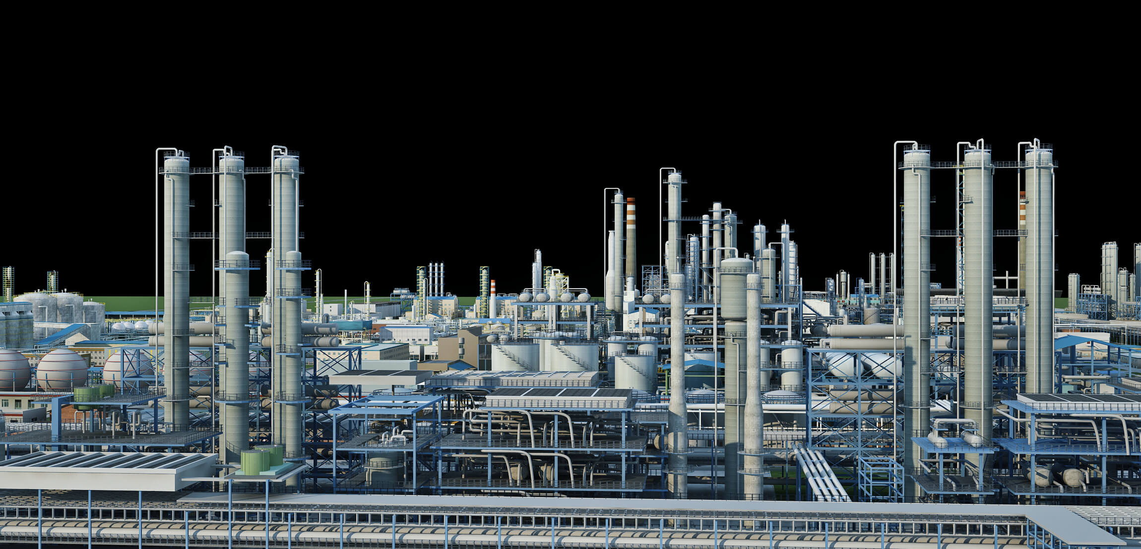 Large Petrochemical Plant Refinery Factory Industrial Scene 3D Model