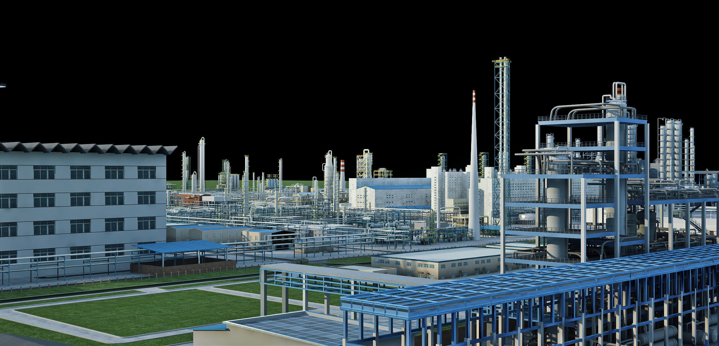 Large Petrochemical Plant Refinery Factory Industrial Scene 3D Model