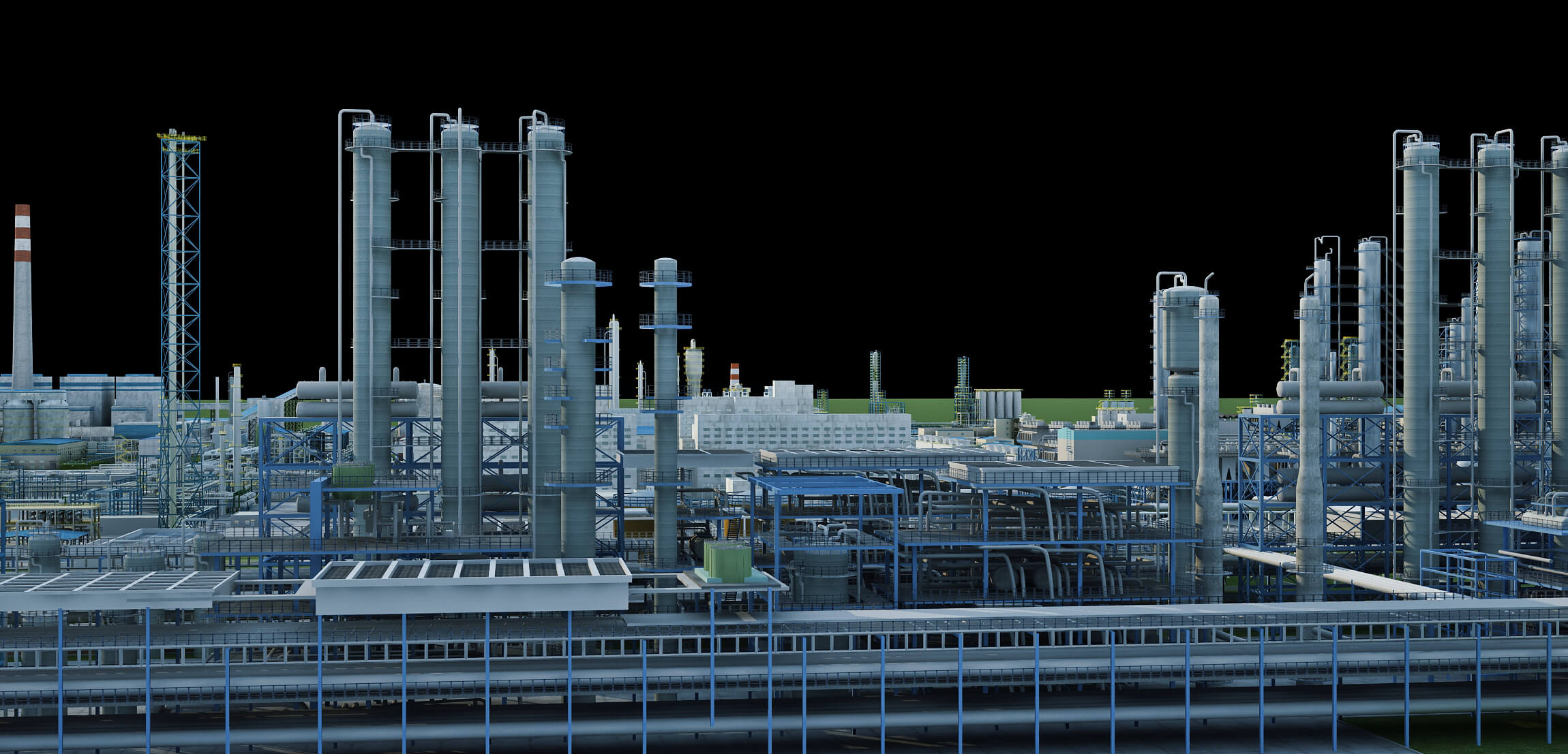 Large Petrochemical Plant Refinery Factory Industrial Scene 3D Model