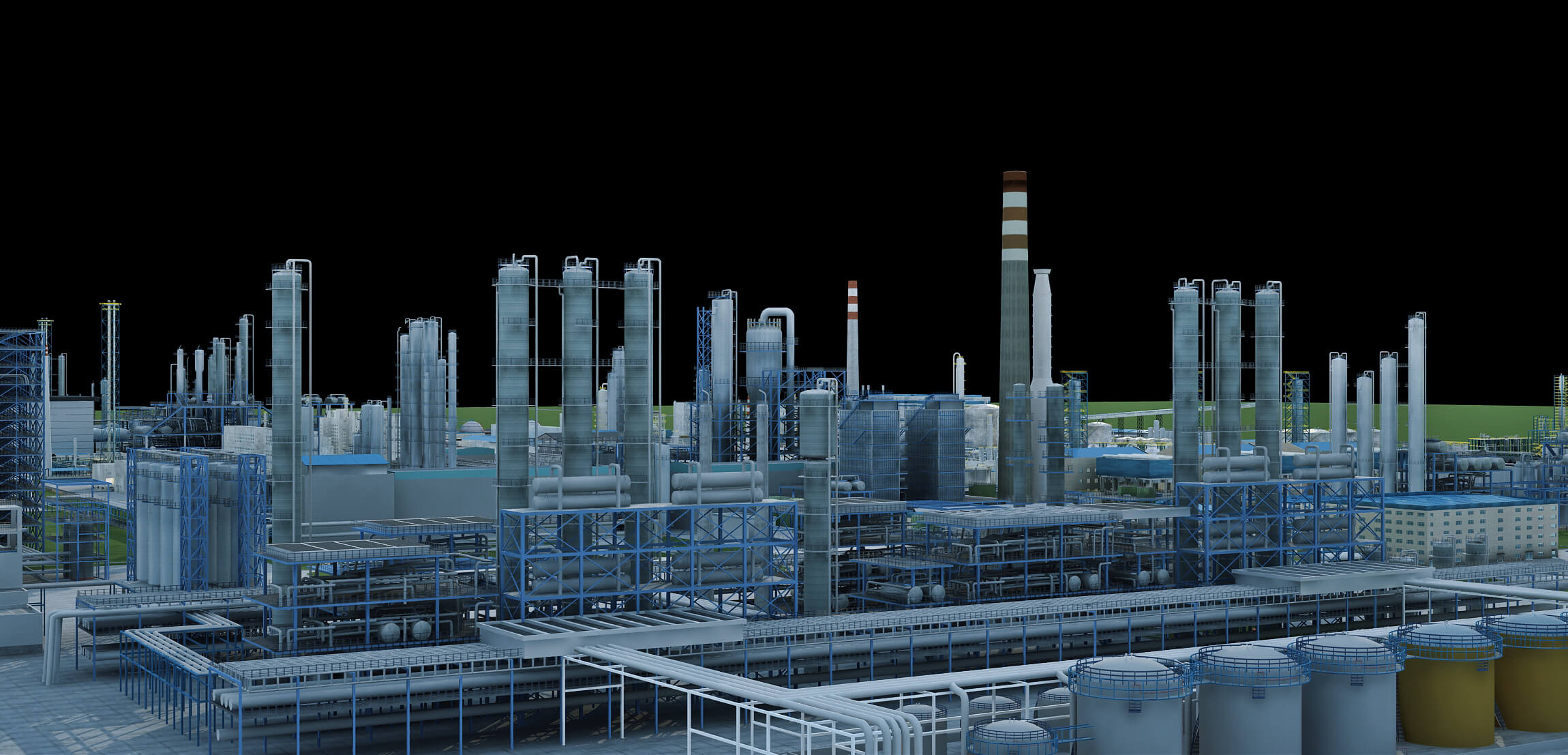 Large Petrochemical Plant Refinery Factory Industrial Scene 3D Model