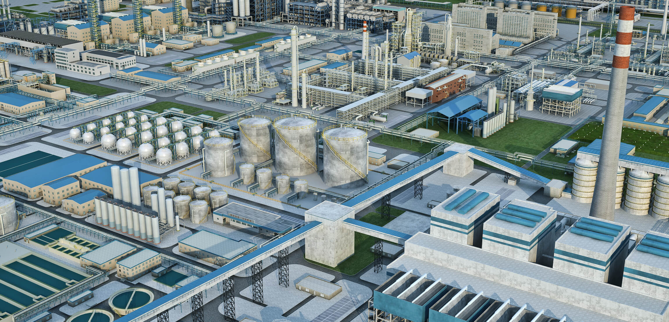 Large Petrochemical Plant Refinery Factory Industrial Scene 3D Model