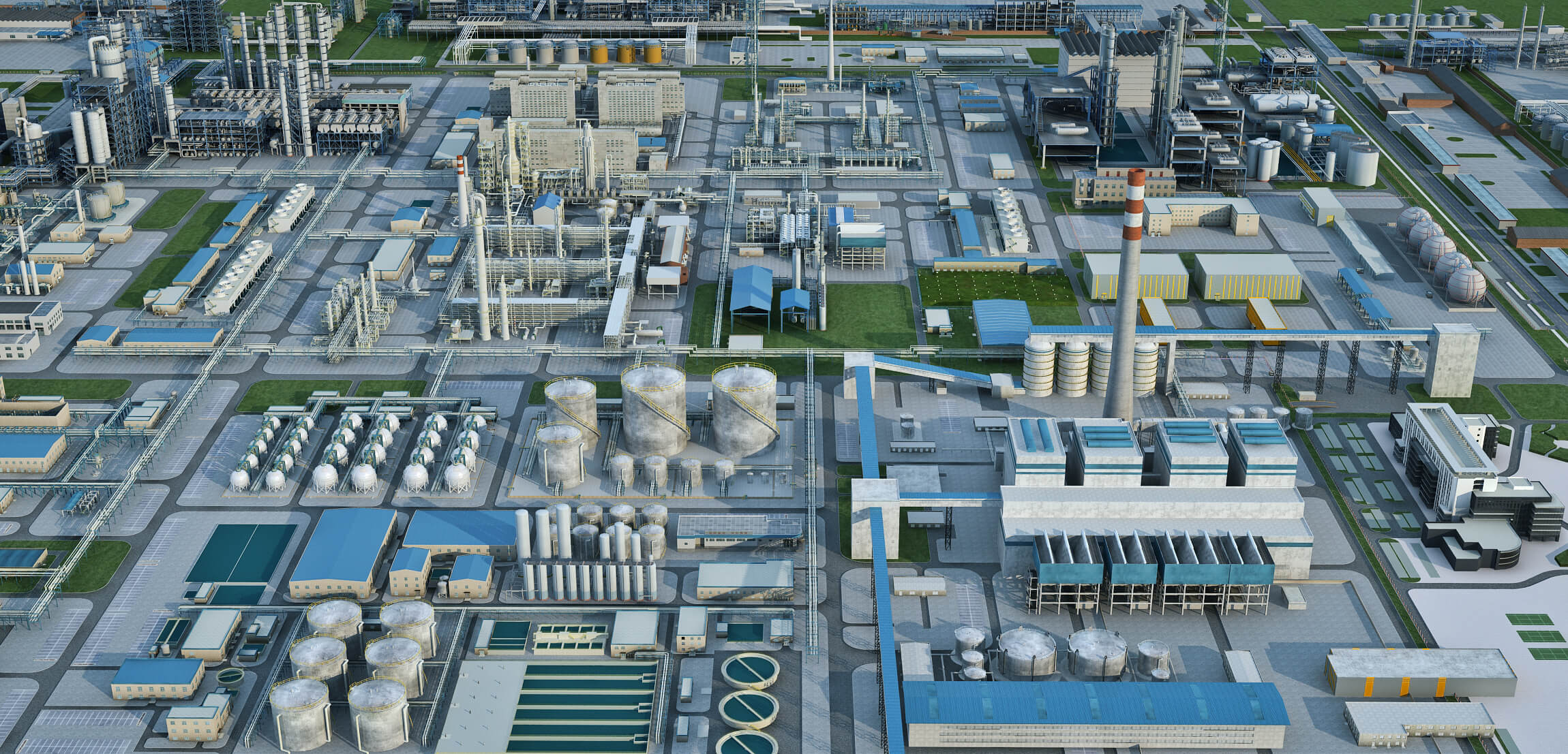 Large Petrochemical Plant Refinery Factory Industrial Scene 3D Model