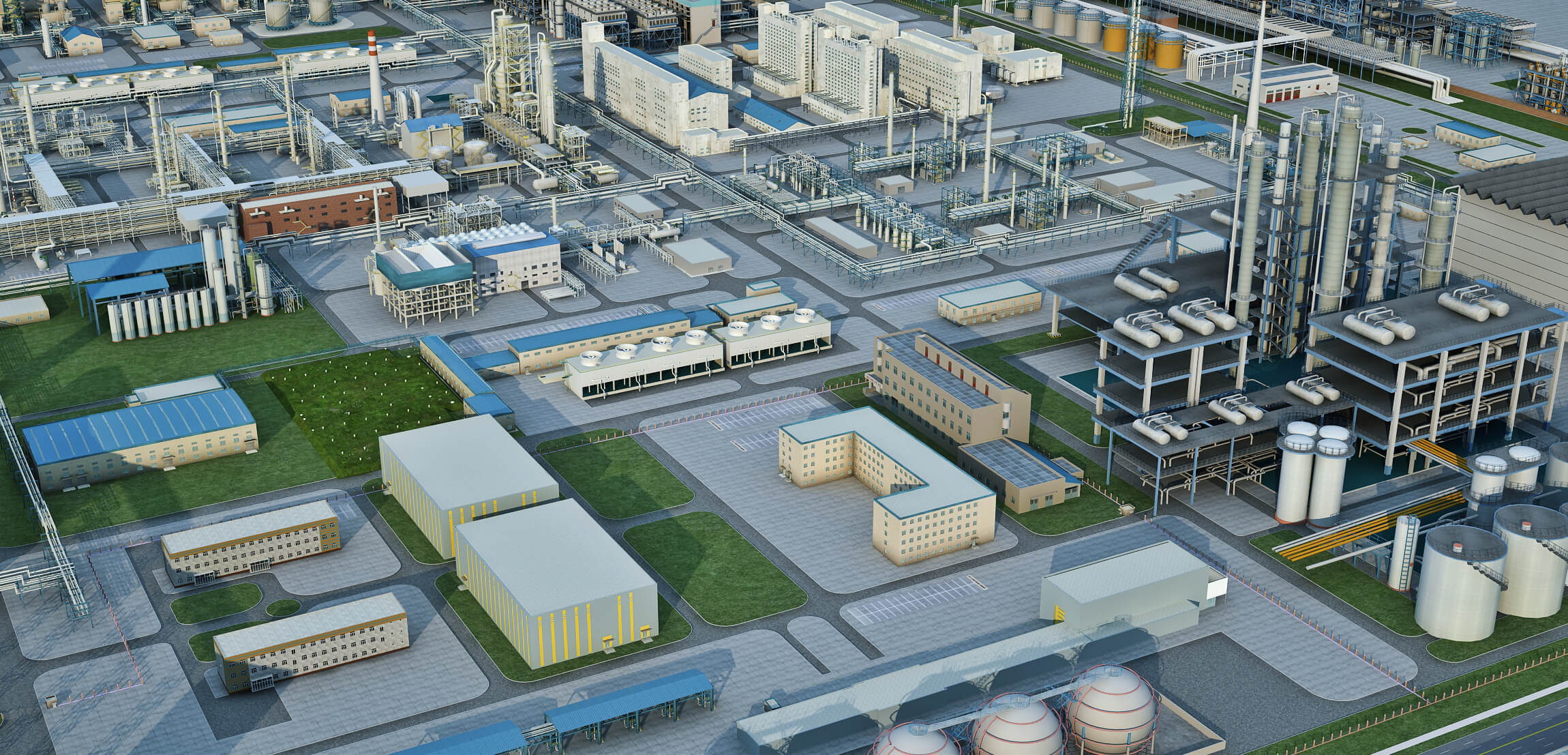 Large Petrochemical Plant Refinery Factory Industrial Scene 3D Model