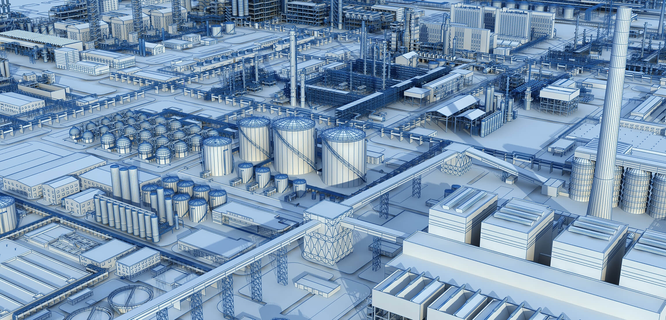 Large Petrochemical Plant Refinery Factory Industrial Scene 3D Model