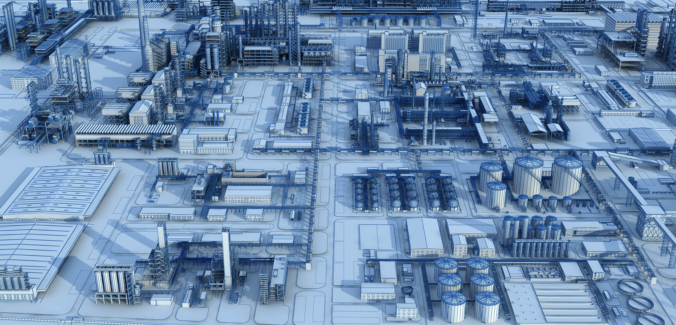 Large Petrochemical Plant Refinery Factory Industrial Scene 3D Model
