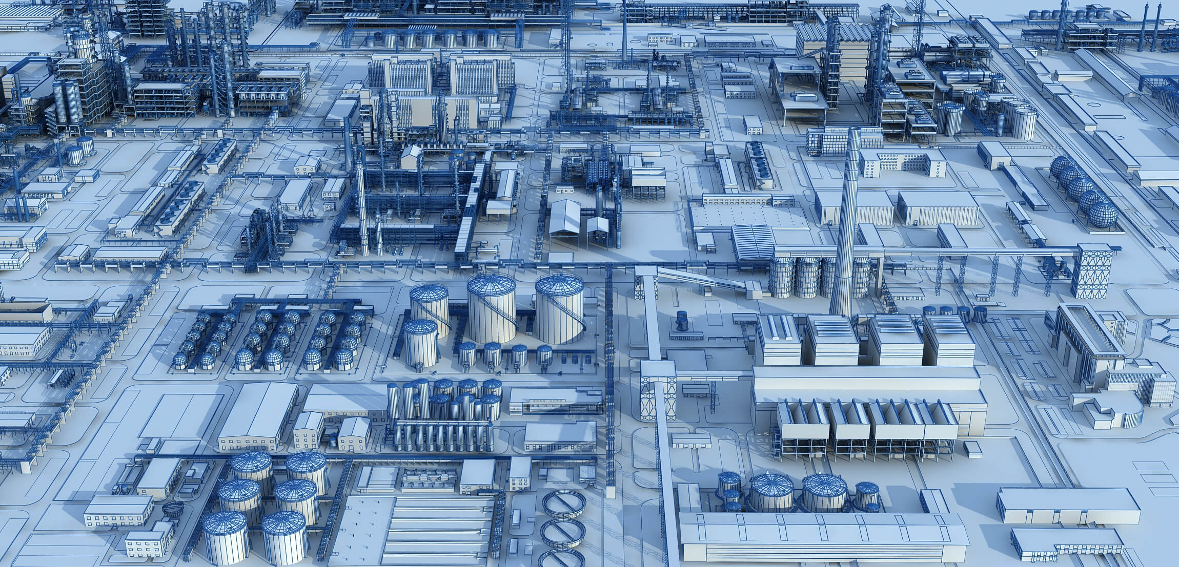 Large Petrochemical Plant Refinery Factory Industrial Scene 3D Model