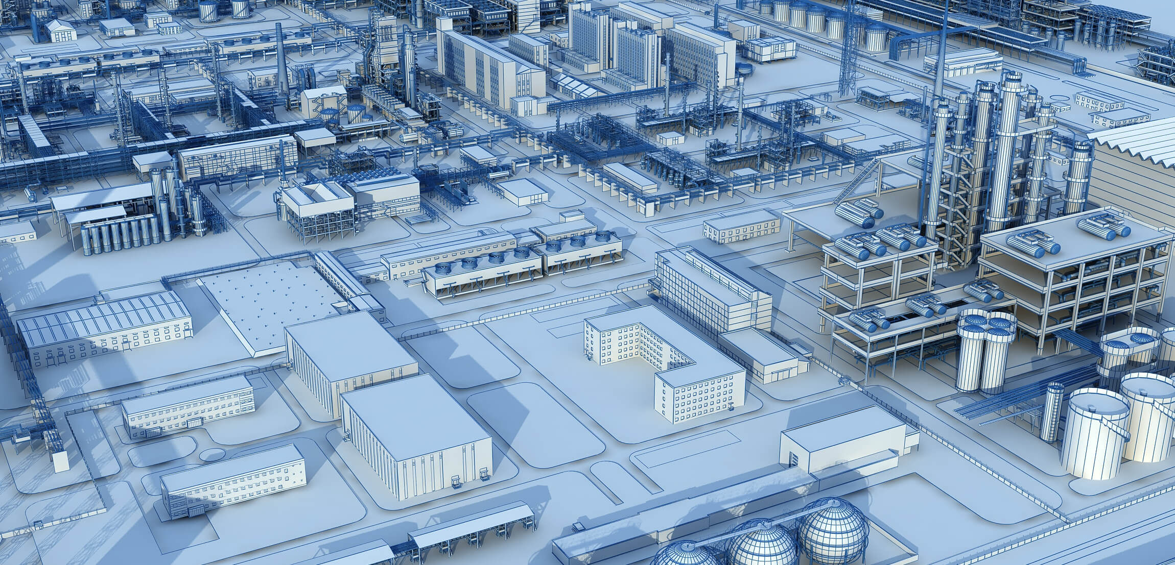 Large Petrochemical Plant Refinery Factory Industrial Scene 3D Model