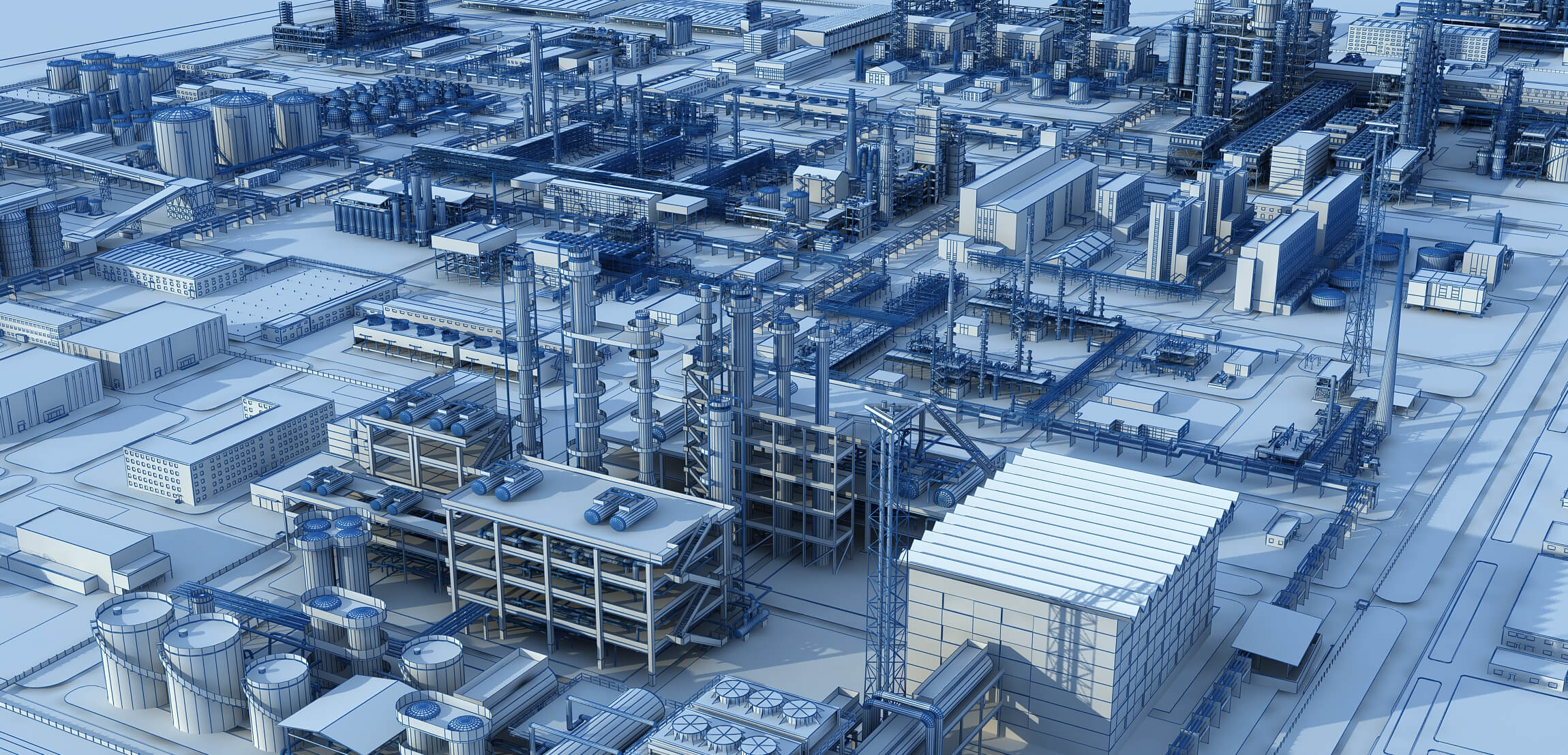 Large Petrochemical Plant Refinery Factory Industrial Scene 3D Model