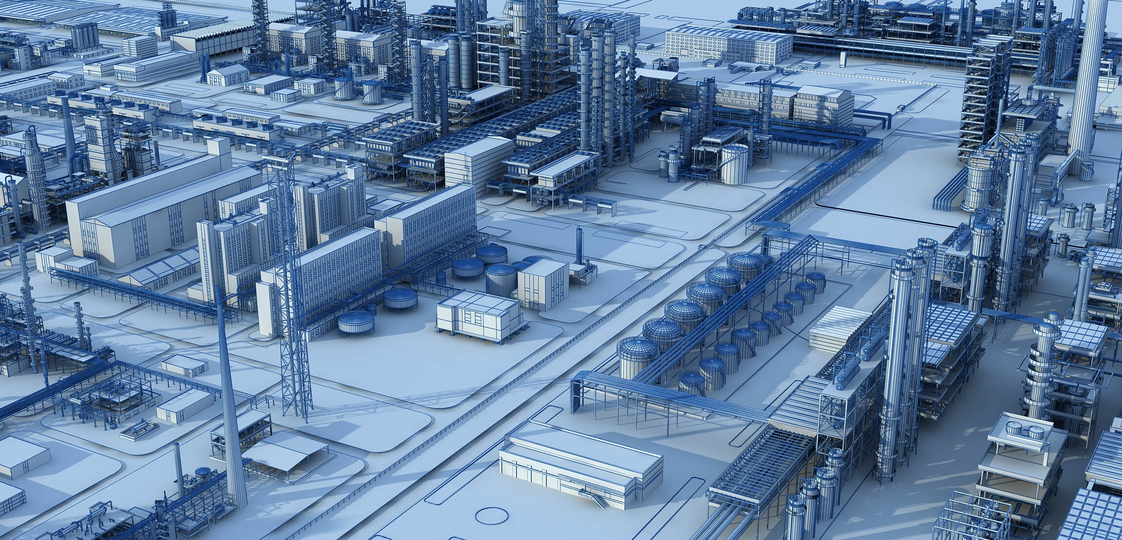 Large Petrochemical Plant Refinery Factory Industrial Scene 3D Model