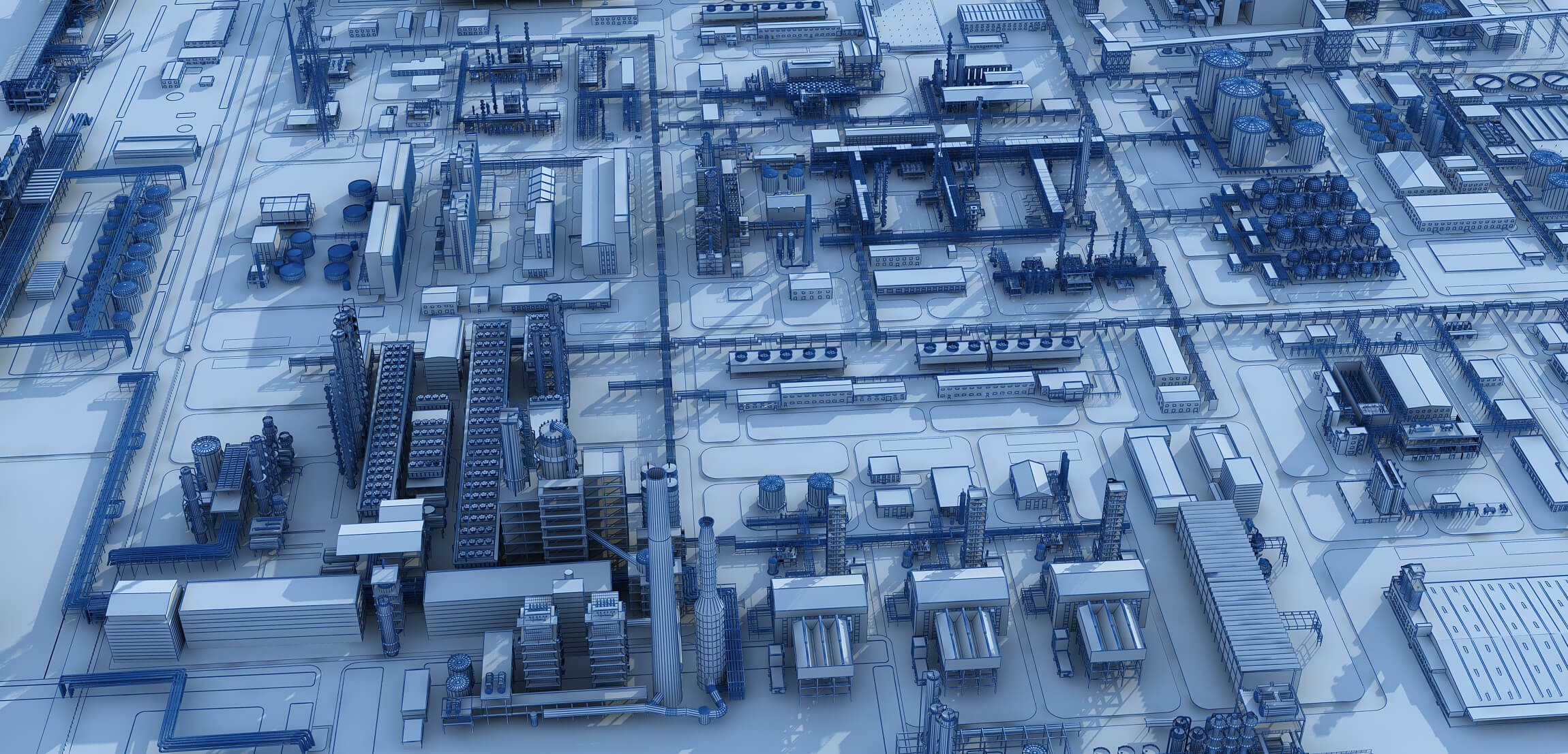 Large Petrochemical Plant Refinery Factory Industrial Scene 3D Model